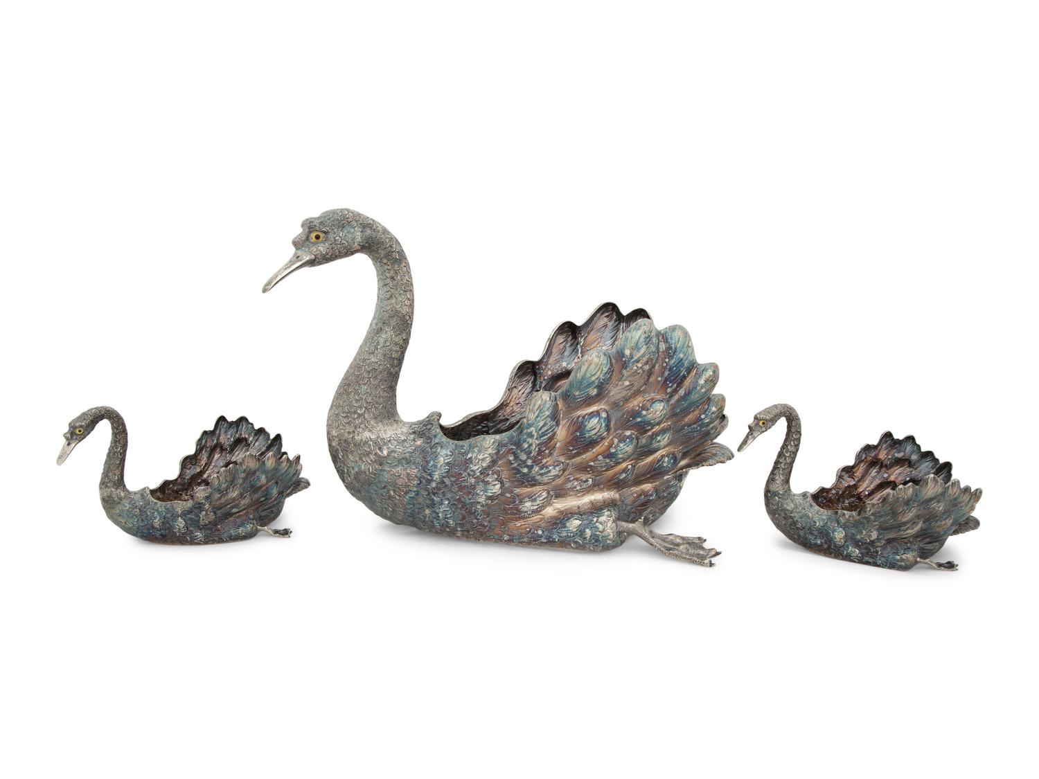 A Group of Three Buccellati Silver Swan Baskets