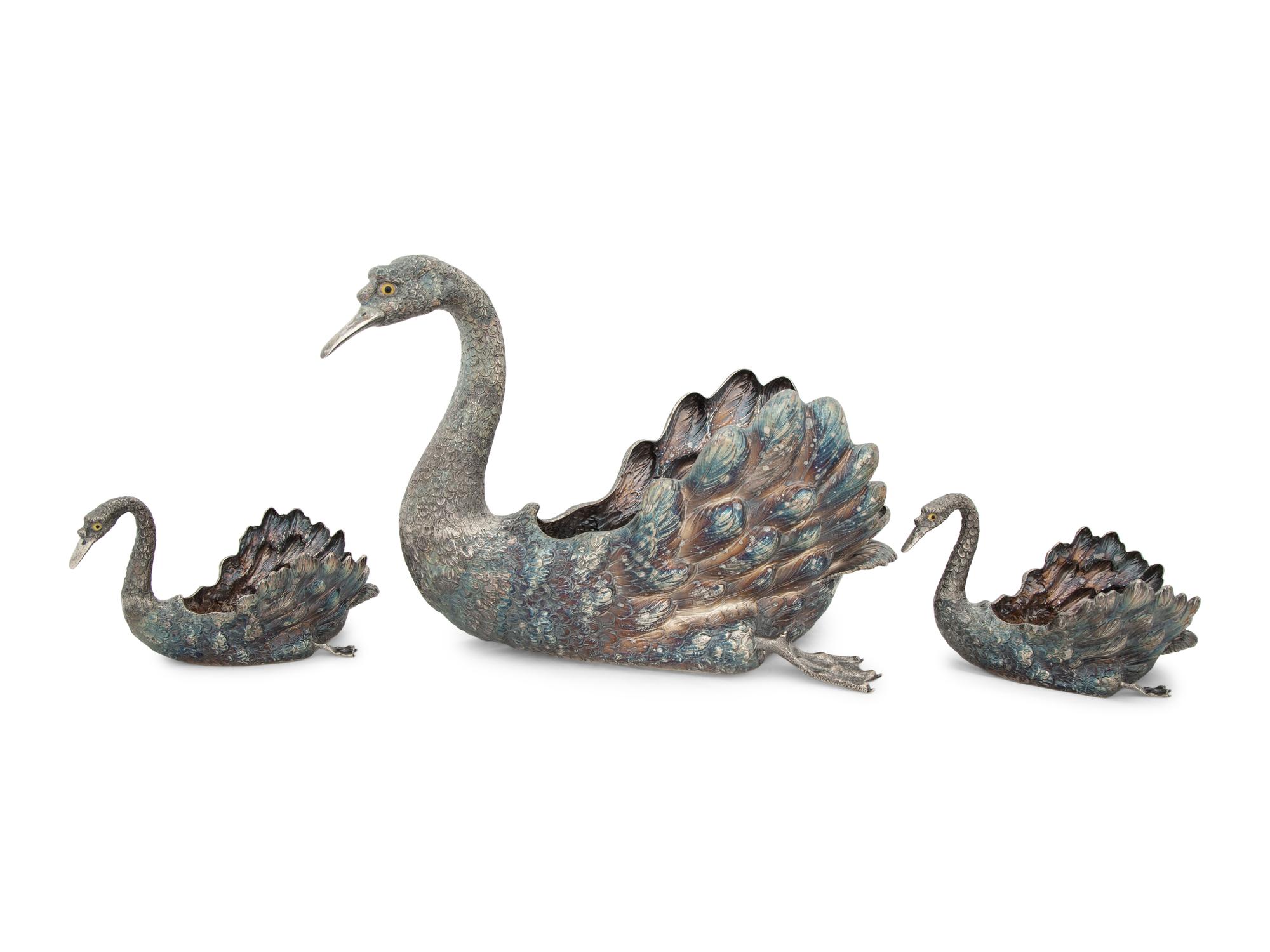 A Group of Three Buccellati Silver Swan Baskets