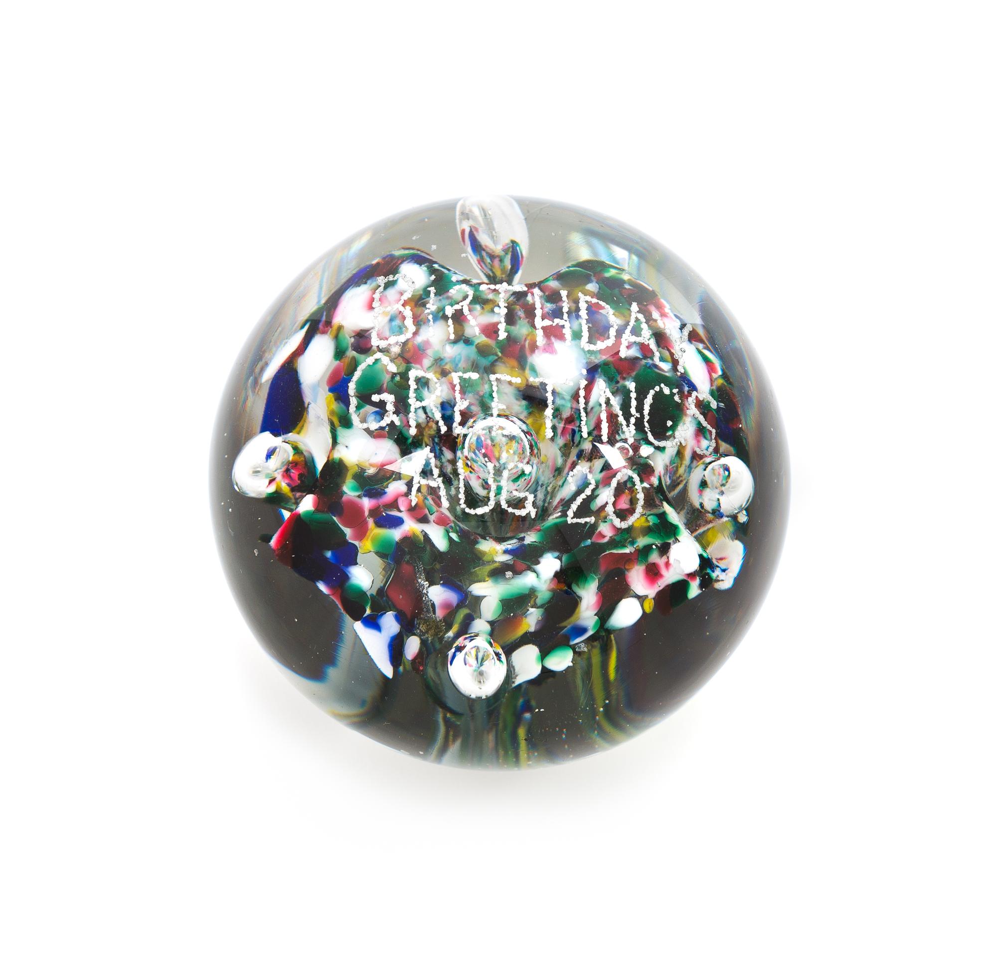 An Antique American Frit Motto Paperweight Diameter 3 1/2 inches