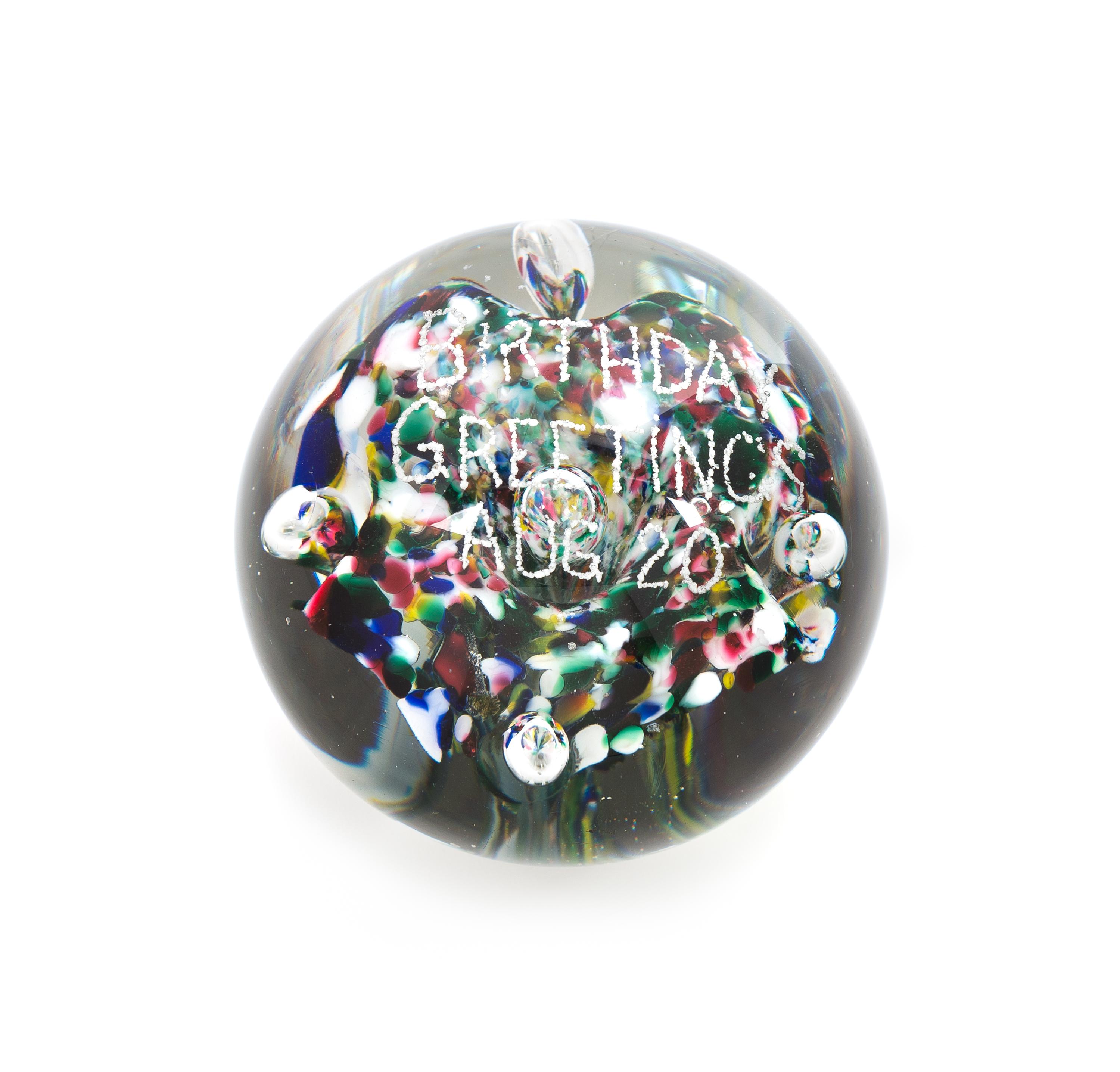An Antique American Frit Motto Paperweight Diameter 3 1/2 inches