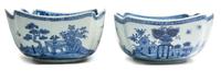 Two Lowestoft Porcelain Square Bowls Height 9 1/2 x width 4 1/2 inches.