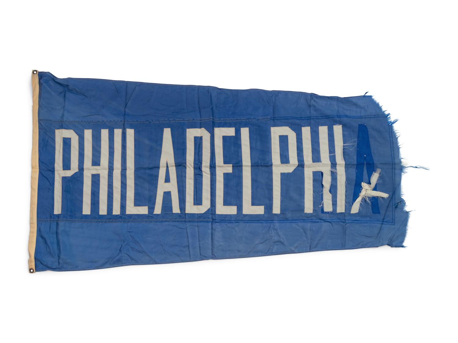 A Philadelphia Phillies Flag Once Flown on Wrigley Field Scoreboard Collected by Former Chicago Cubs Wrigley Field Head Scorekeeper,