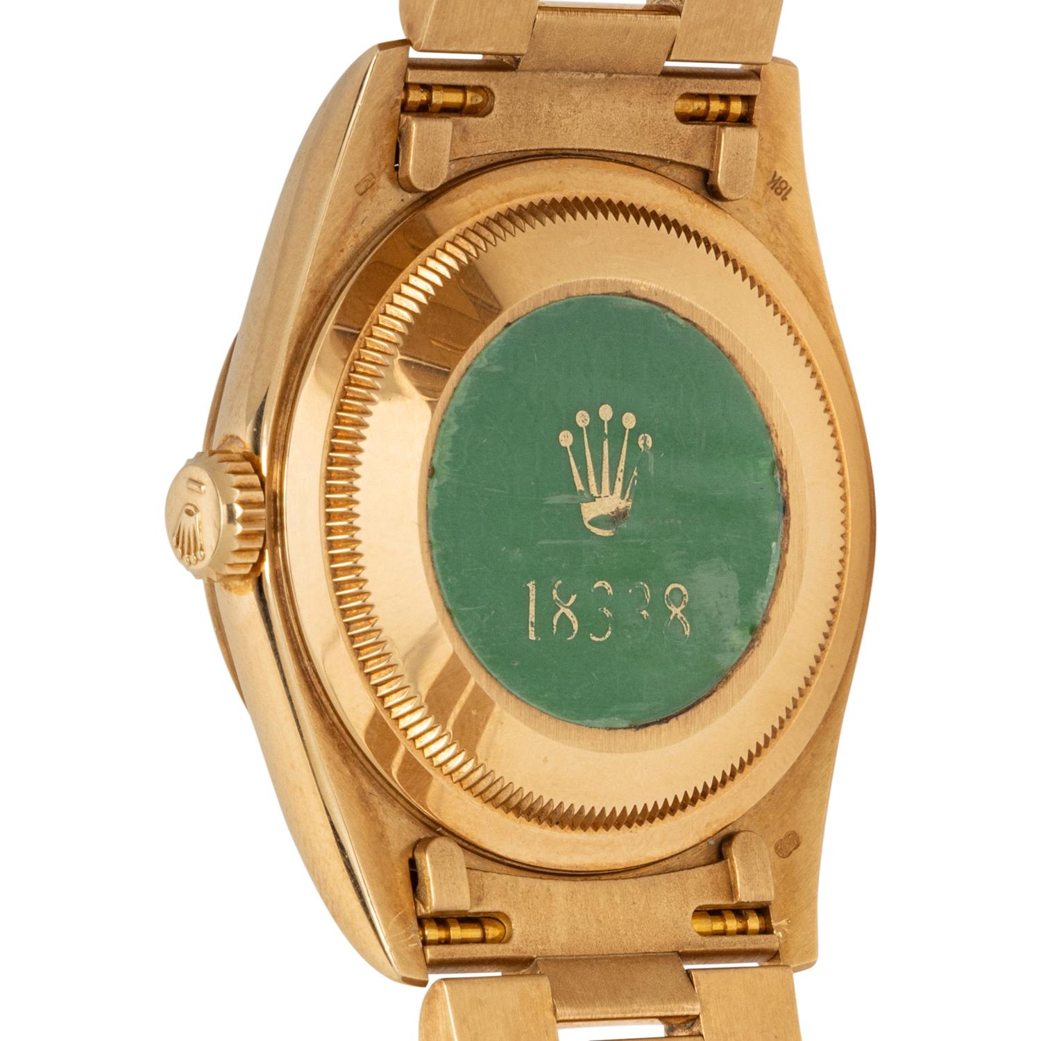 ROLEX, REF. 18338 18K YELLOW GOLD 'DAY-DATE' WATCH WITH FACTORY DIAMOND LUGS, BOX & PAPERS