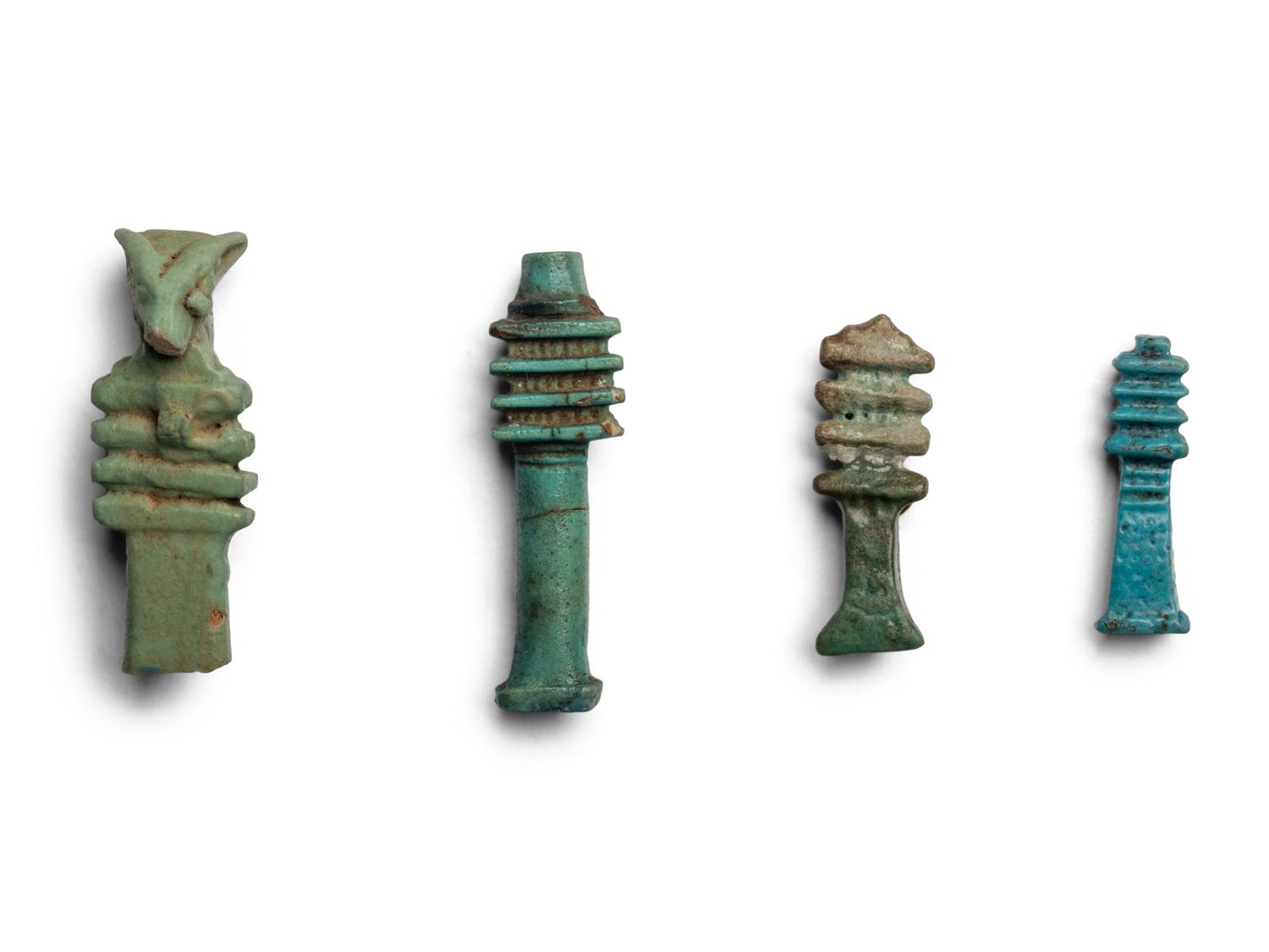 Four Egyptian Faience Djed Pillar Amulets