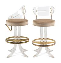 A Pair of Acrylic and Brass Barstools — 20TH CENTURY