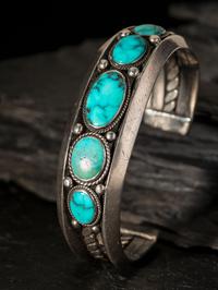 Navajo Silver and Turquoise Cuff Bracelet
