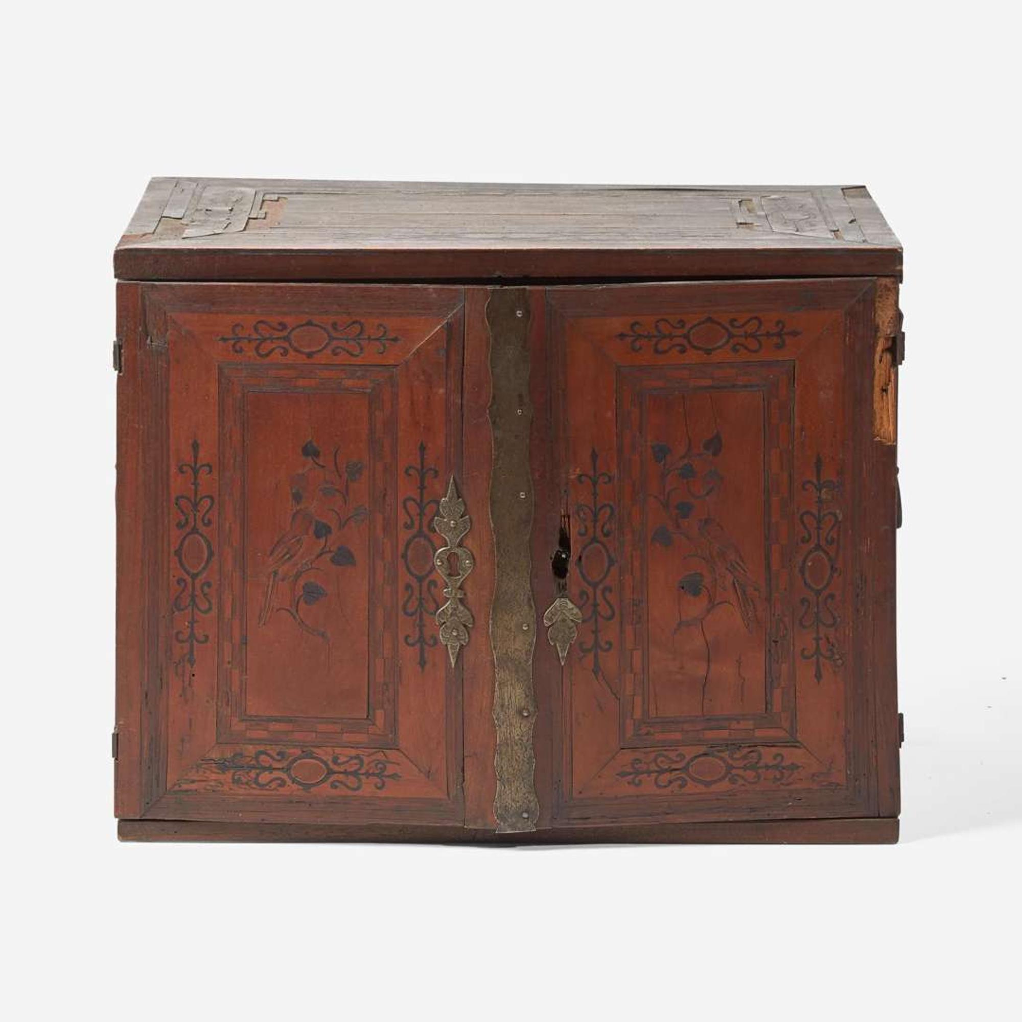 A German Baroque walnut marquetry table cabinet late 17th century