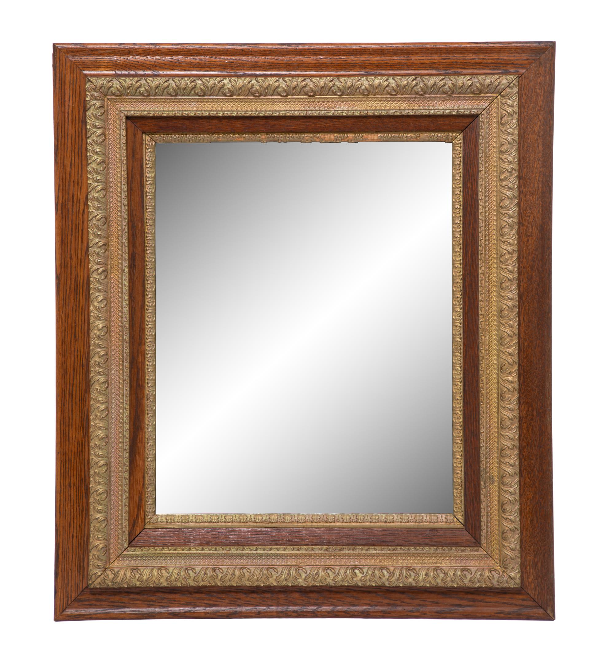 A Victorian Oak and Giltwood Framed Mirror Height 30 x width 26 inches. — 19TH CENTURY