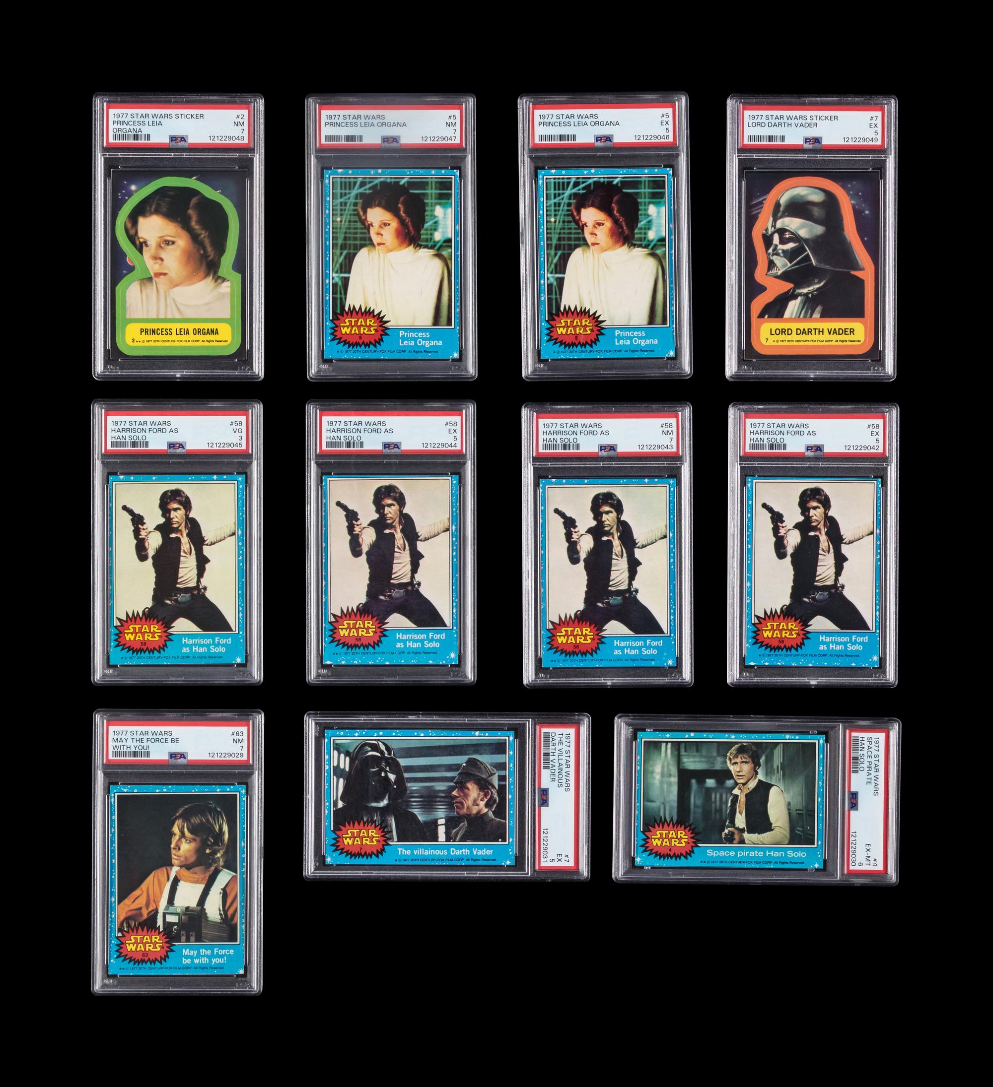A Collection of PSA Graded 1977 Topps Series One Star Wars Trading Cards and Stickers (11)