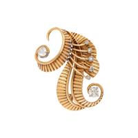 FRENCH, RETRO, YELLOW GOLD AND DIAMOND RIBBON BROOCH