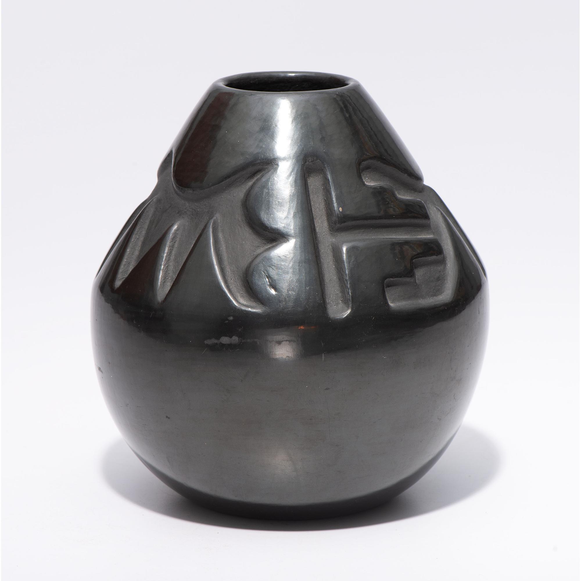 Deeply Carved Blackware Vase