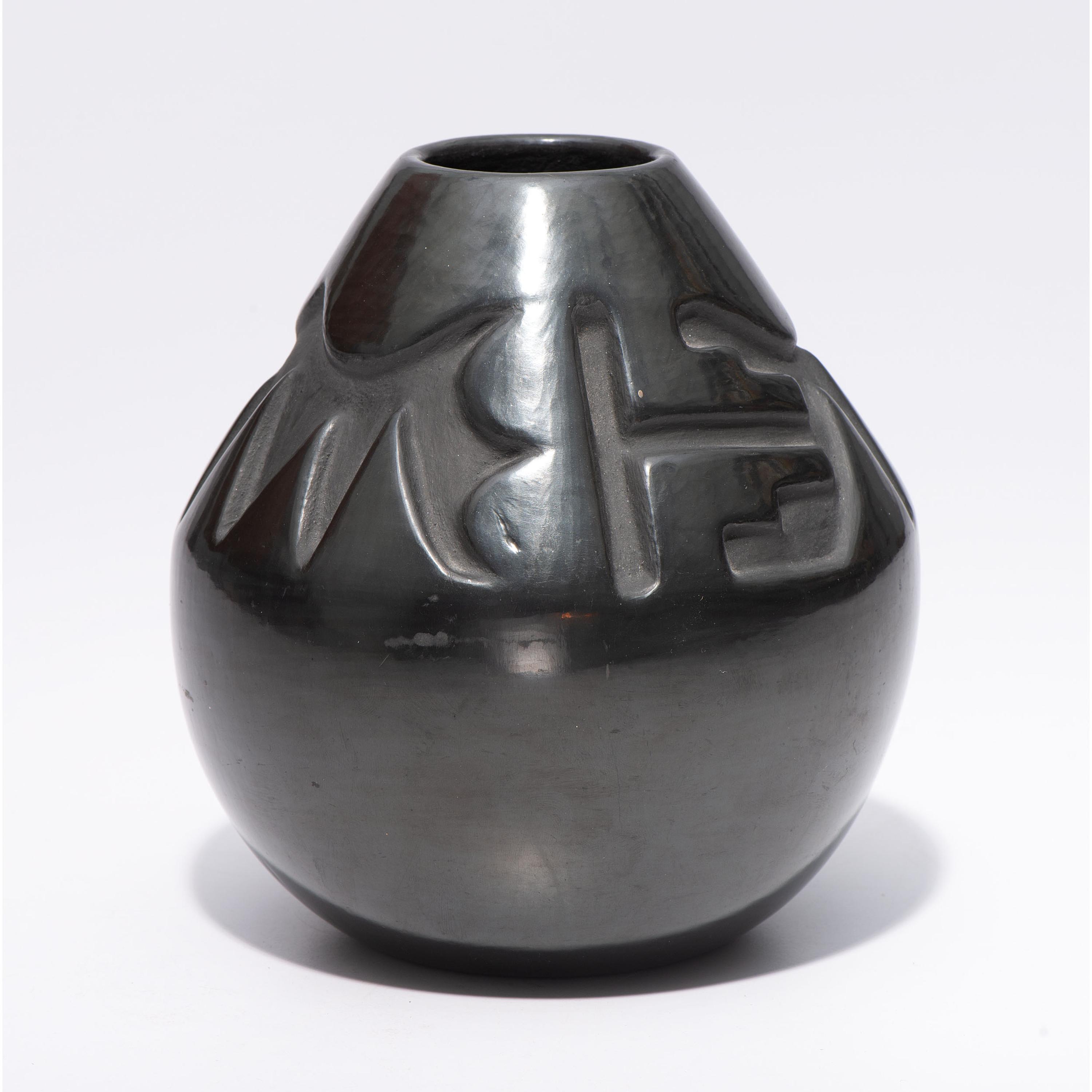 Deeply Carved Blackware Vase