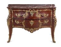 A Louis XV Style Gilt Bronze Mounted Marble-Top Commode