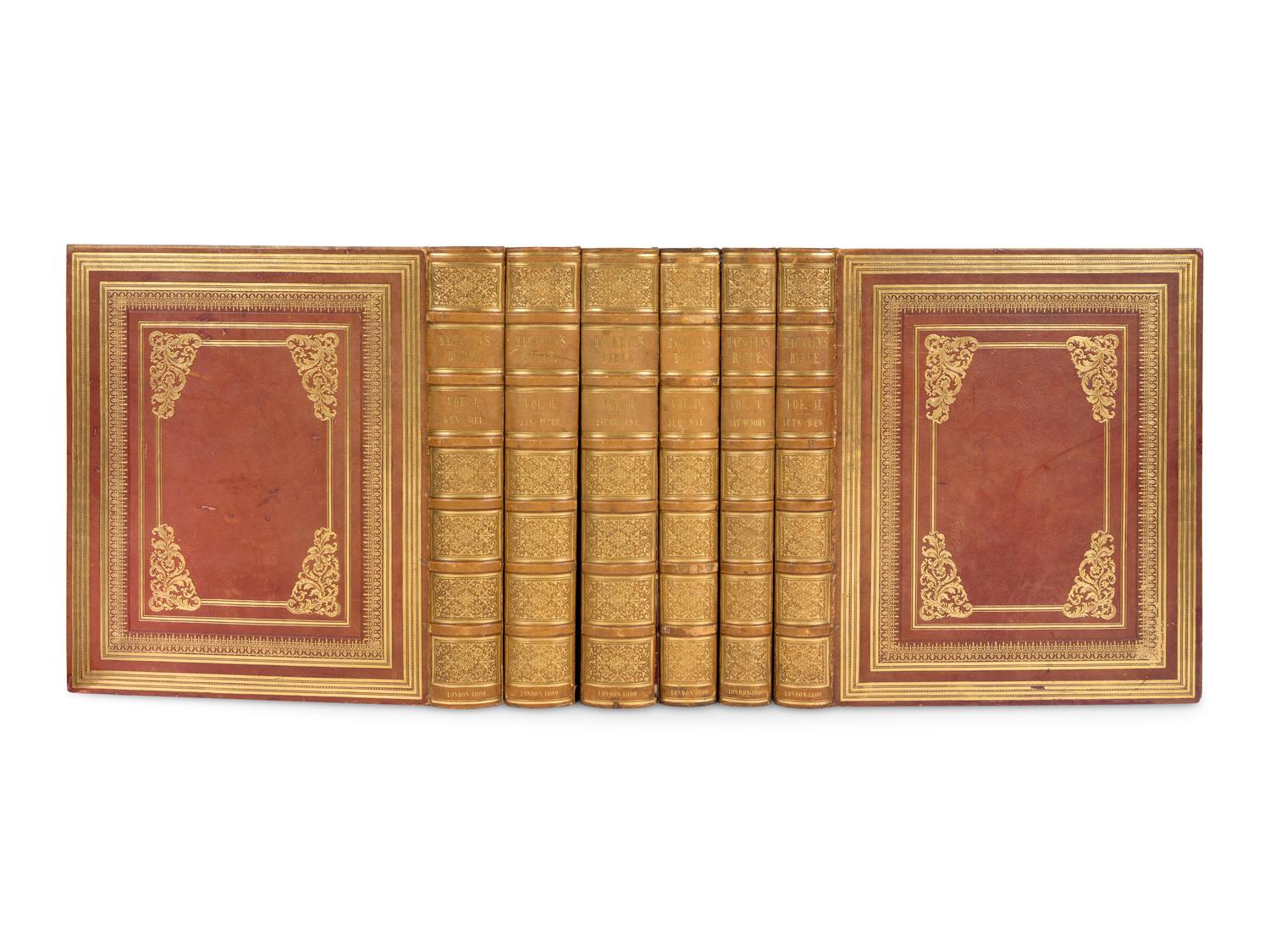 [BIBLE, in English] -- [THE MACKLIN BIBLE]. The Old [and New] Testament, embellished with Engravings, from Pictures and Designs by the Most Eminent English Artists . London: Thomas Bensley for Thomas Macklin, 1800.