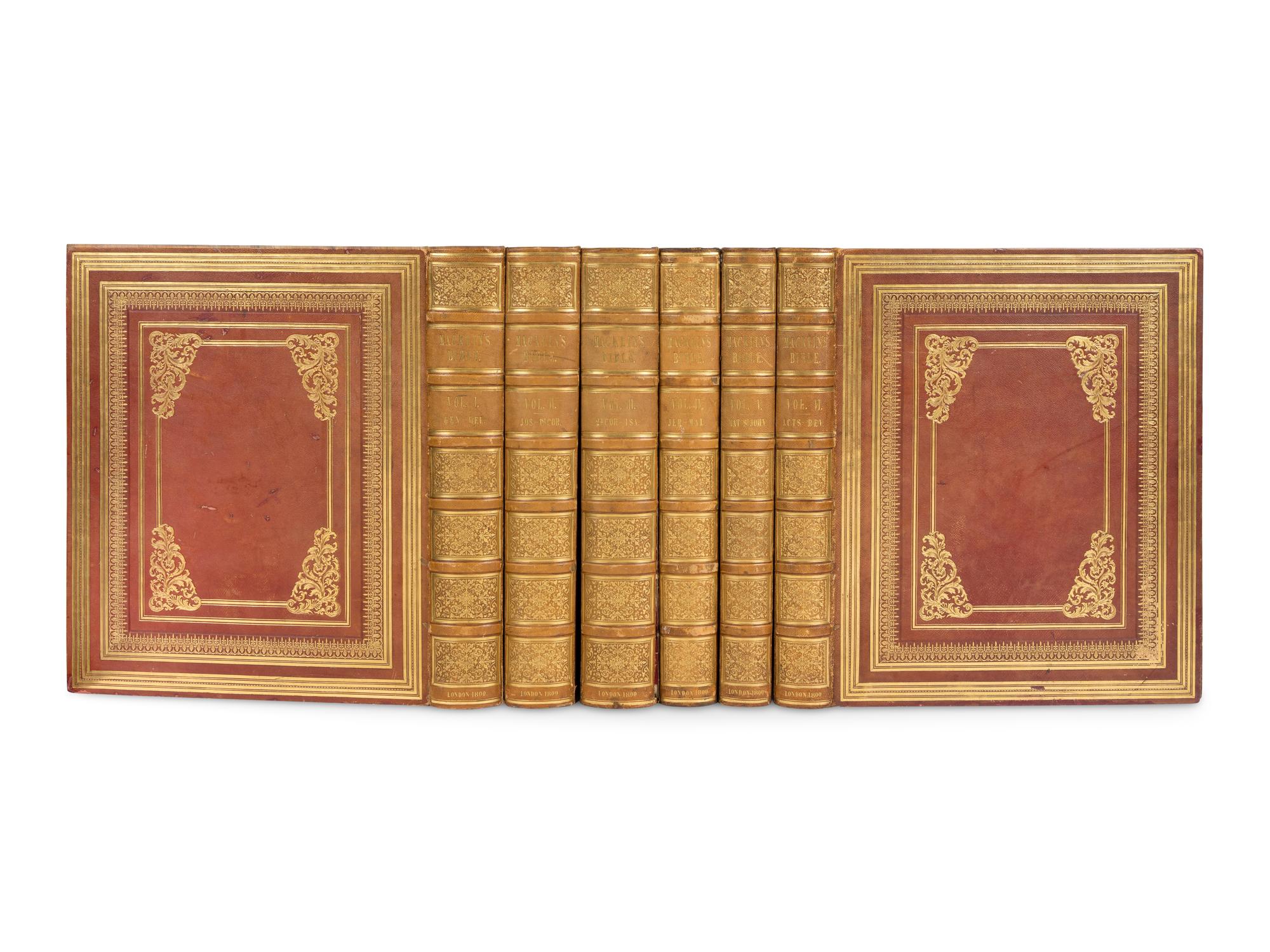 [BIBLE, in English] -- [THE MACKLIN BIBLE]. The Old [and New] Testament, embellished with Engravings, from Pictures and Designs by the Most Eminent English Artists . London: Thomas Bensley for Thomas Macklin, 1800.