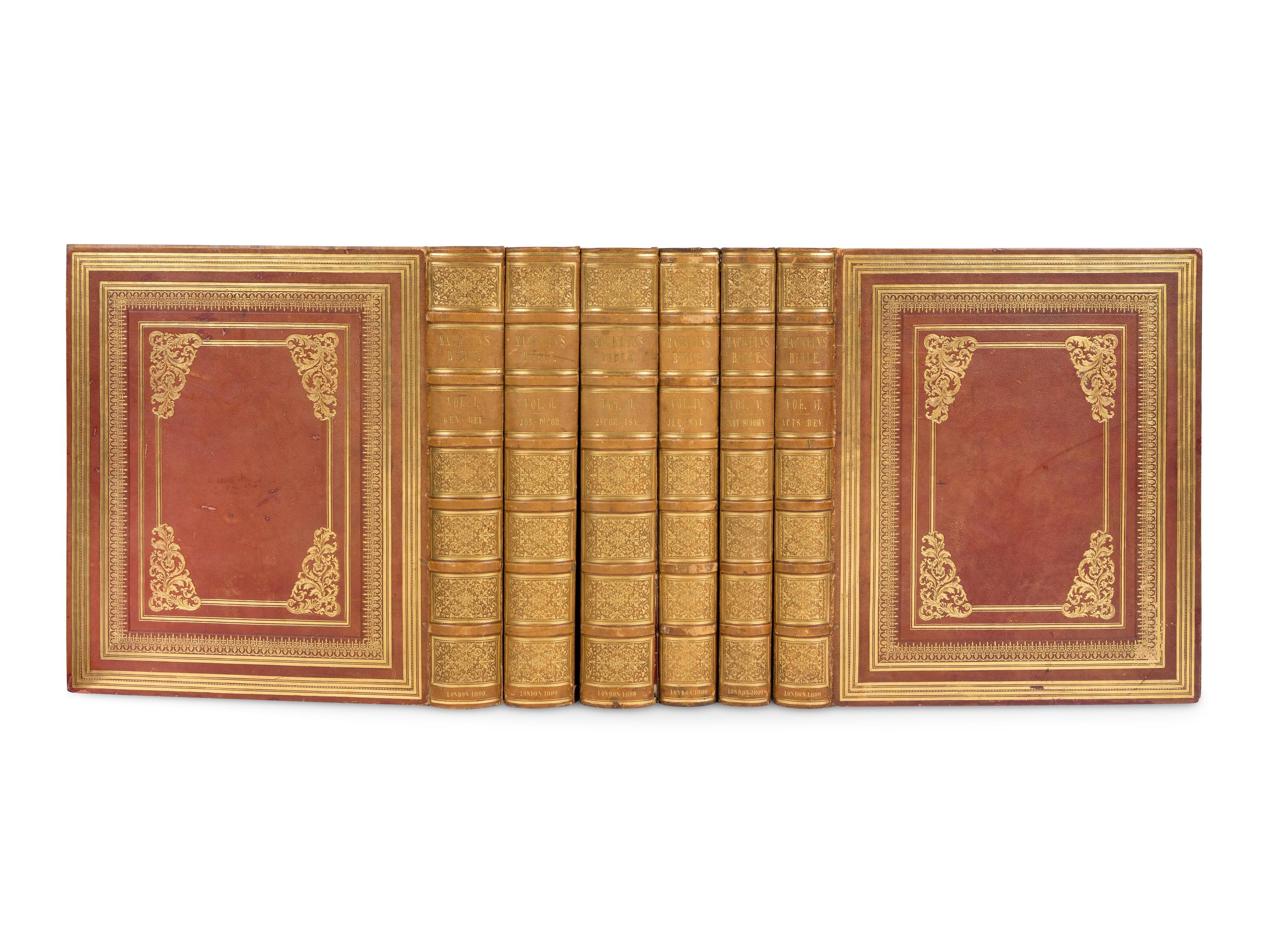 [BIBLE, in English] -- [THE MACKLIN BIBLE]. The Old [and New] Testament, embellished with Engravings, from Pictures and Designs by the Most Eminent English Artists . London: Thomas Bensley for Thomas Macklin, 1800.