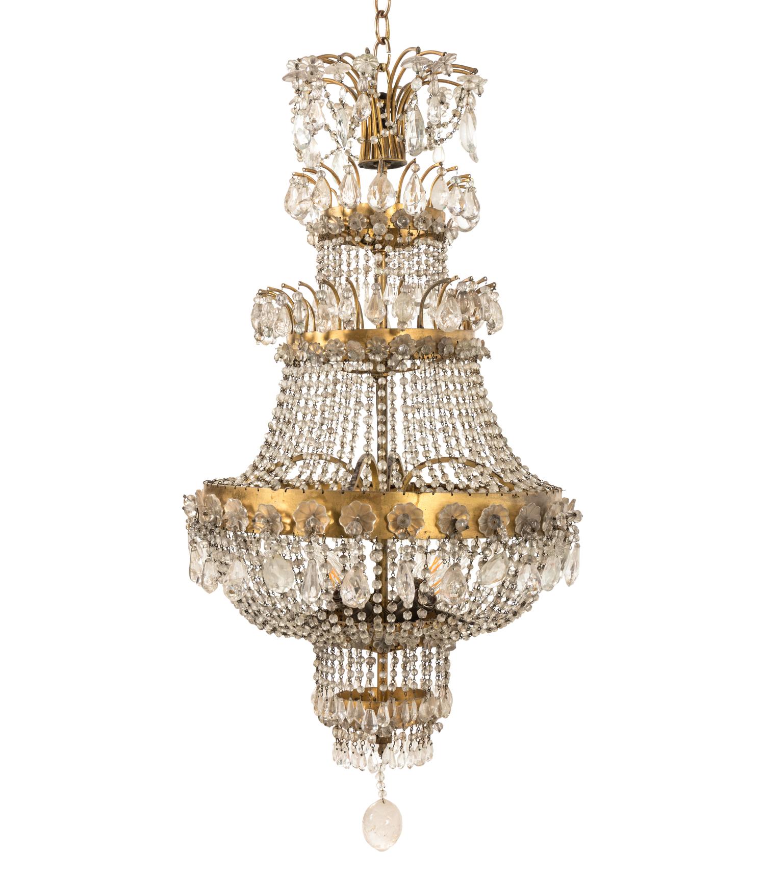 A Continental Gilt Metal, Rock Crystal and Cut Glass Chandelier