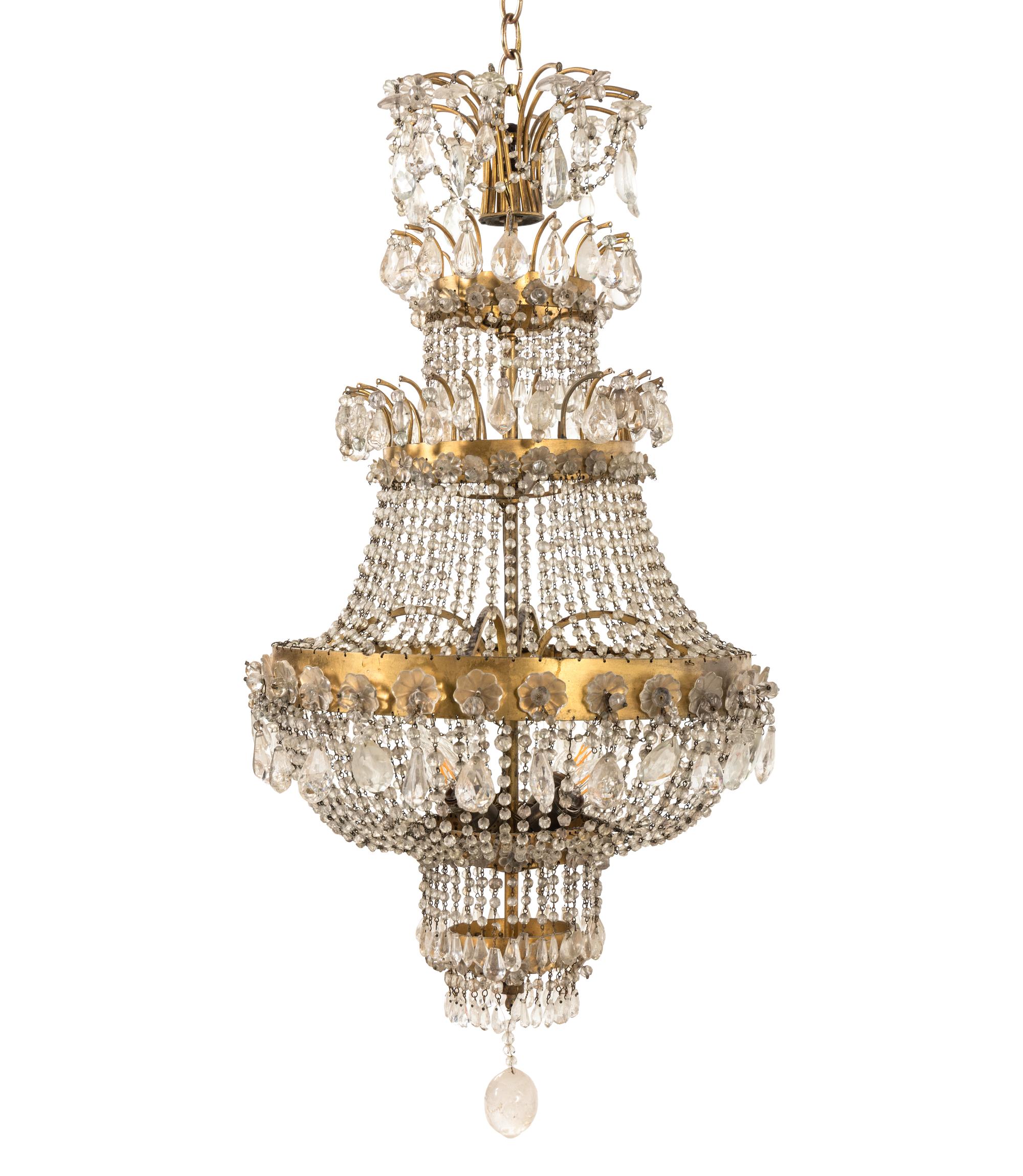 A Continental Gilt Metal, Rock Crystal and Cut Glass Chandelier