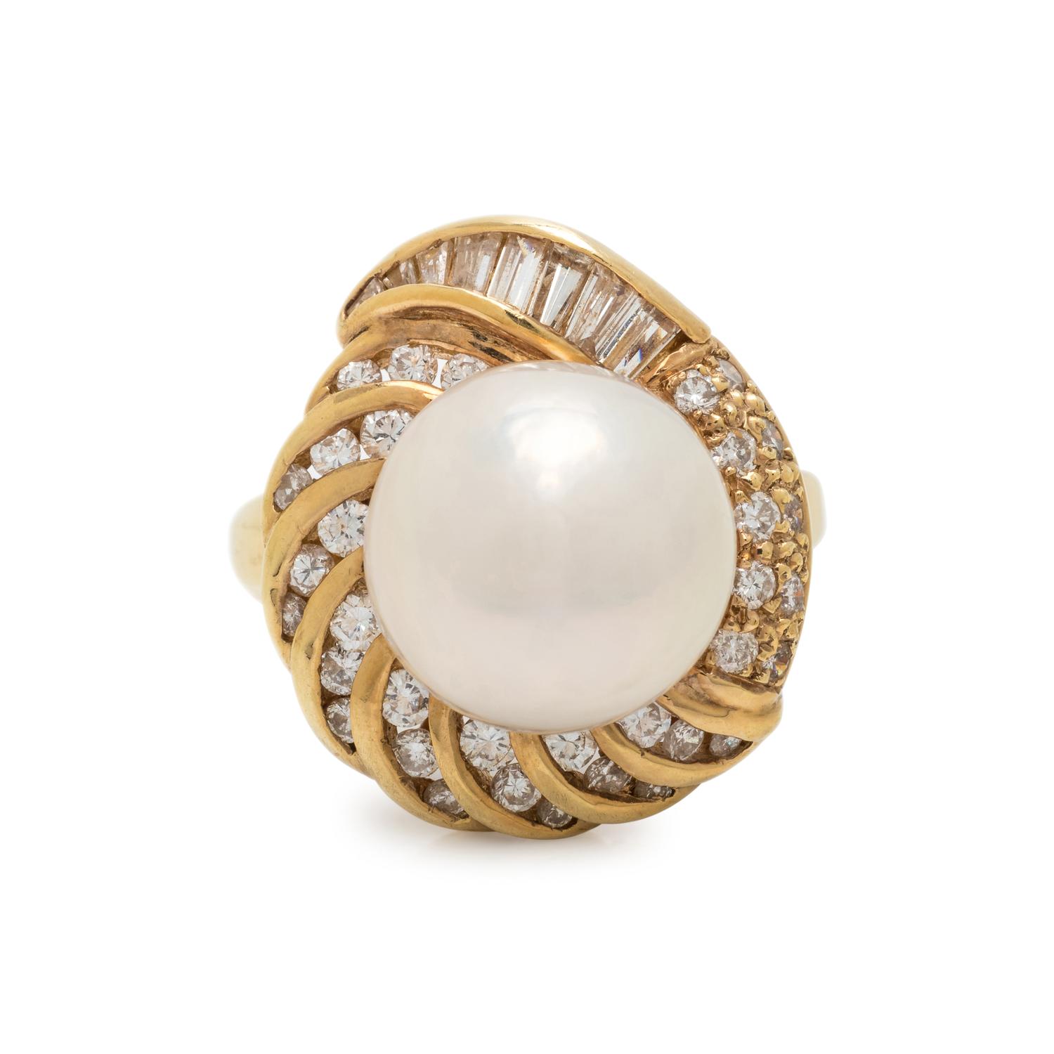 CULTURED PEARL AND DIAMOND RING