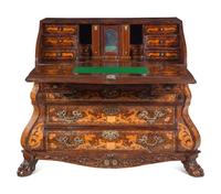 A Dutch Baroque Burl Walnut and Marquetry Slant-Front Desk