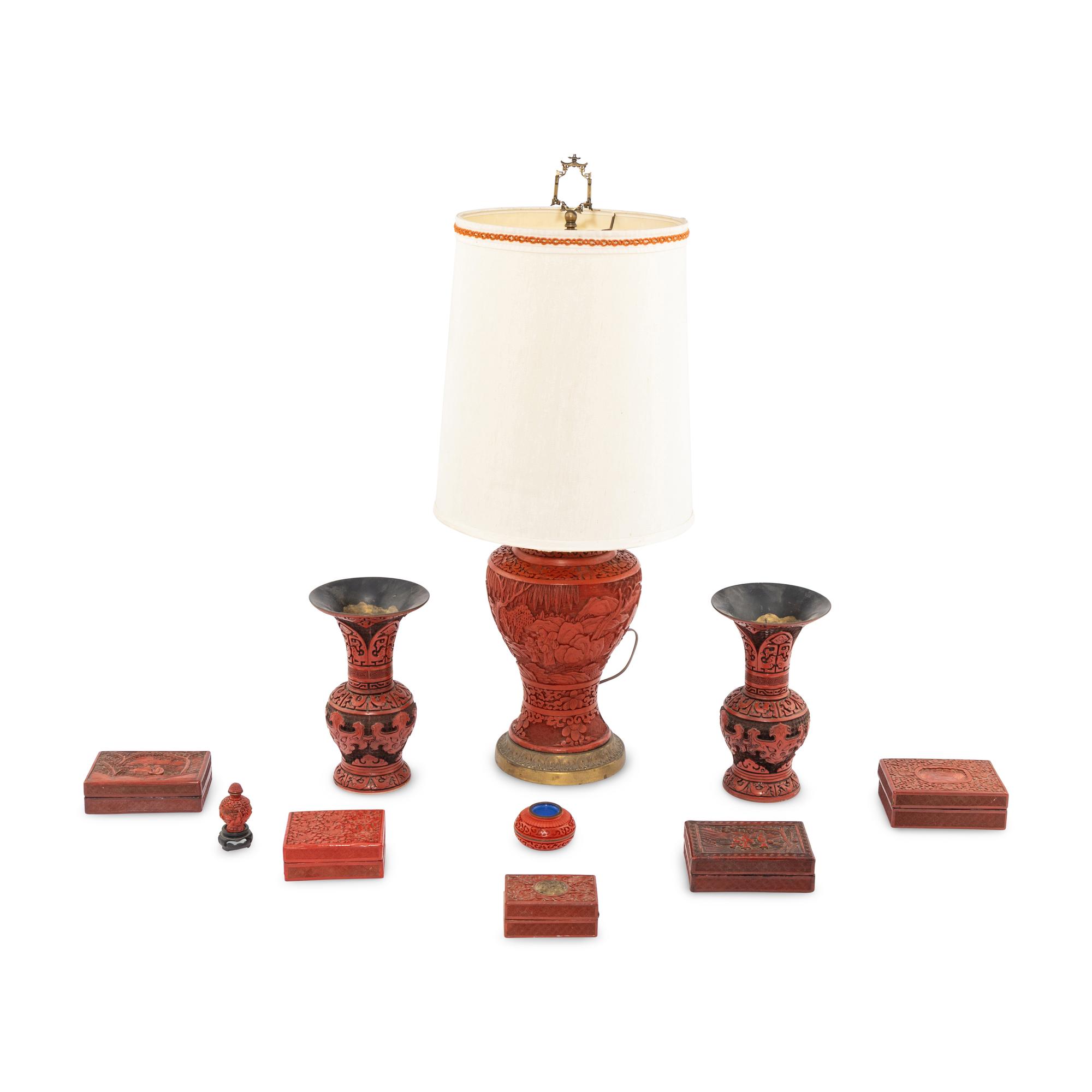A Collection of Chinese Carved Red Lacquer Table Articles