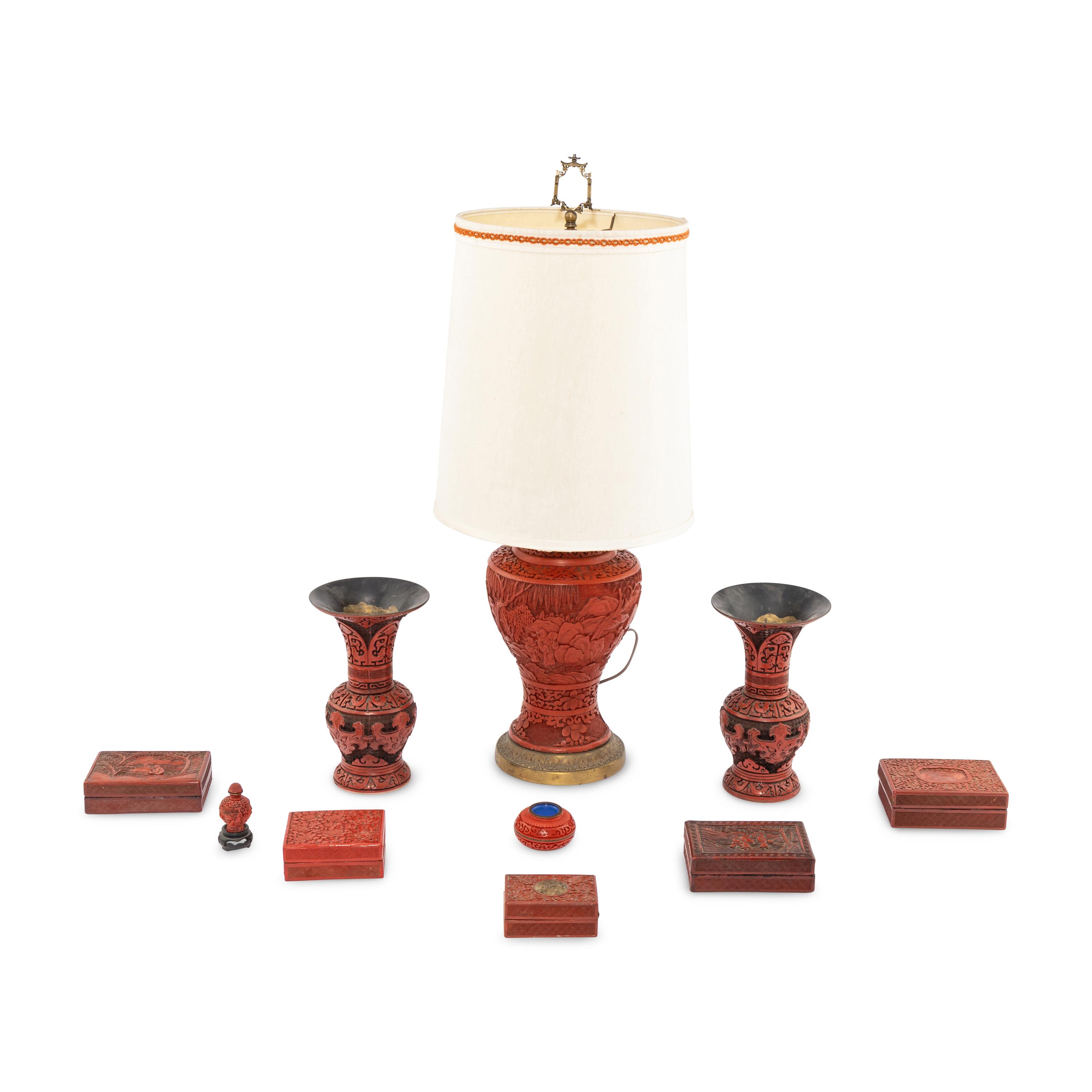 A Collection of Chinese Carved Red Lacquer Table Articles