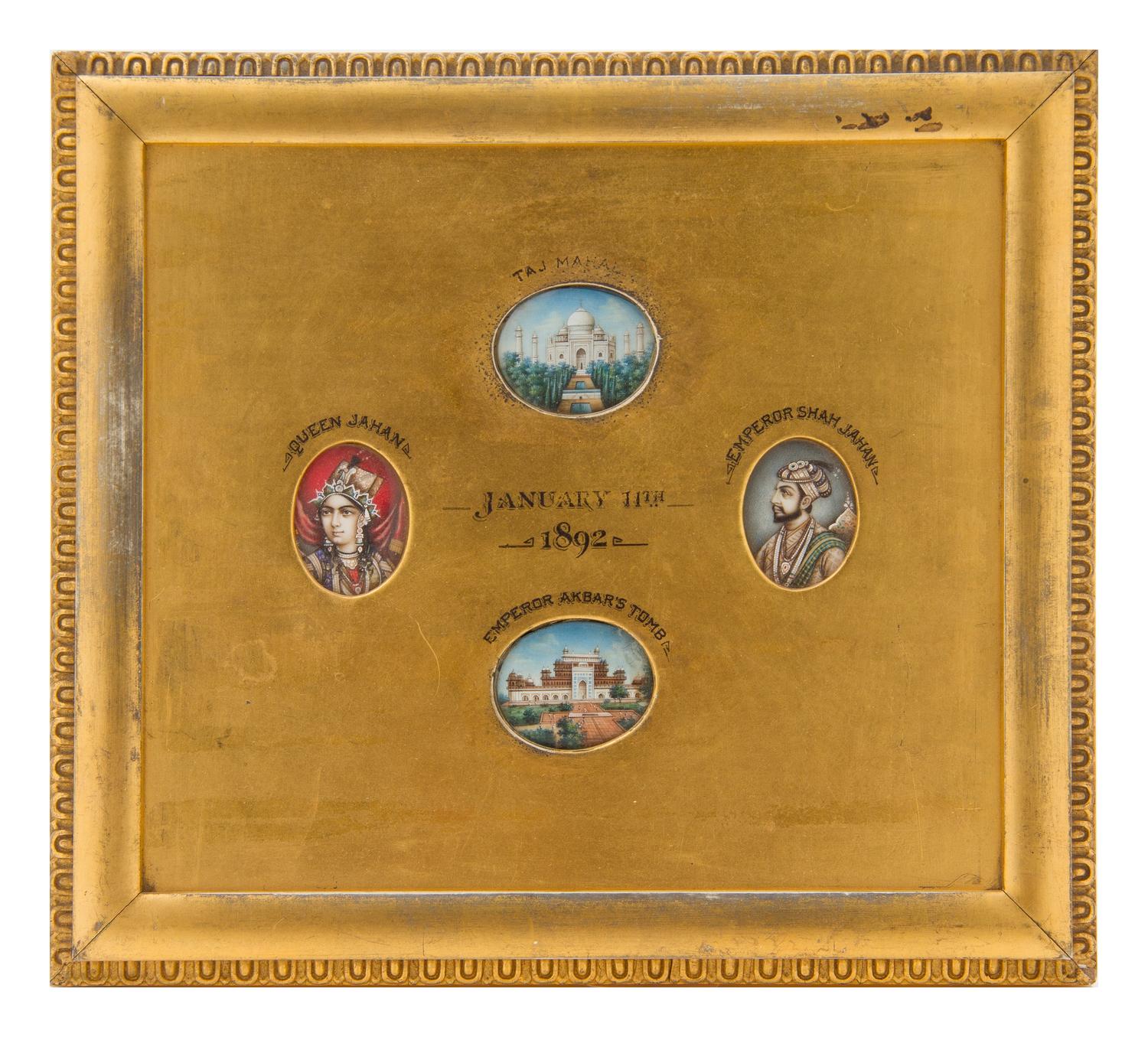 Four Indian Miniature Paintings Height 7 3/4 x width 8 1/2 inches (framed).