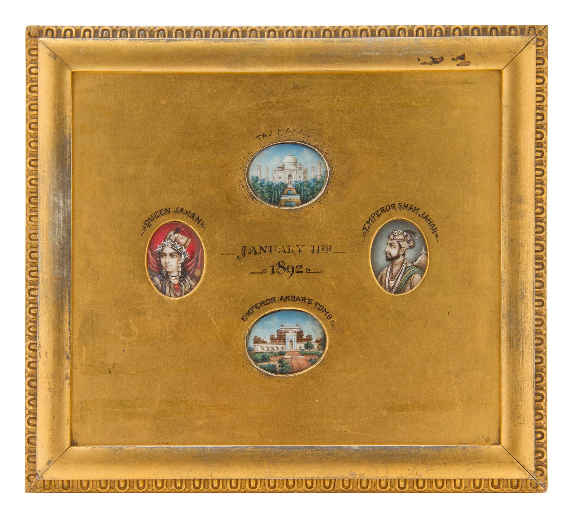 Four Indian Miniature Paintings Height 7 3/4 x width 8 1/2 inches (framed).