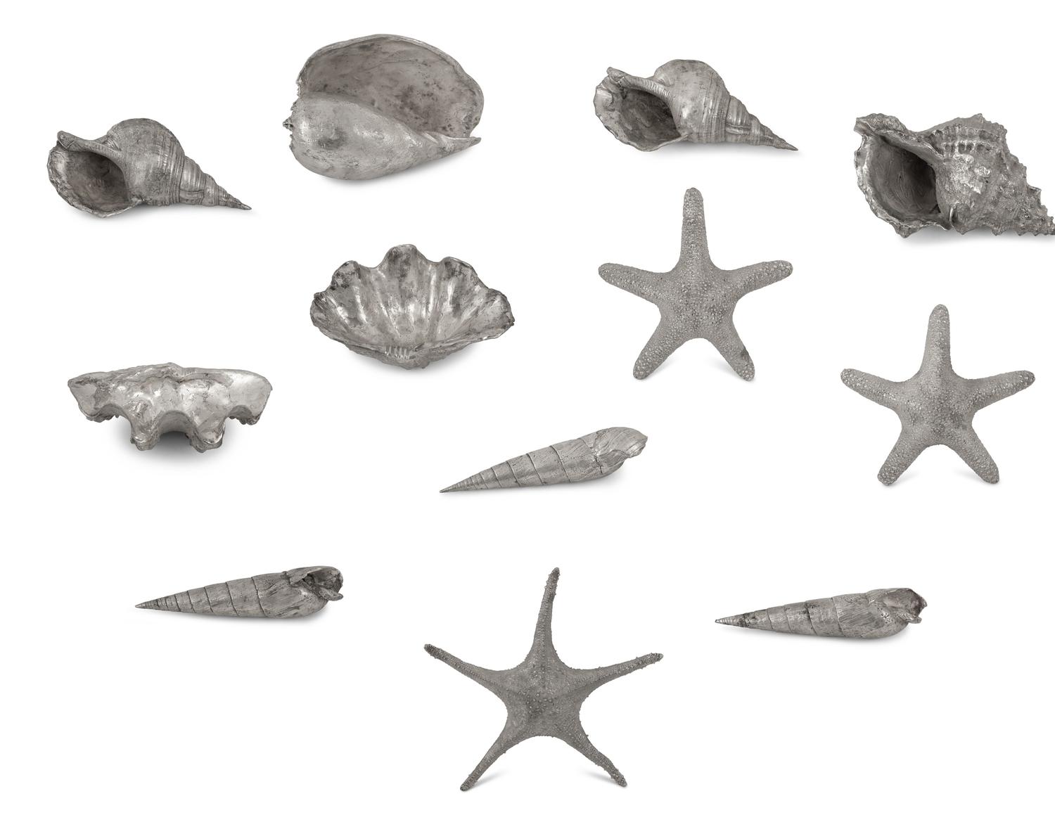 A Collection of Silvered Cast Metal Seashells