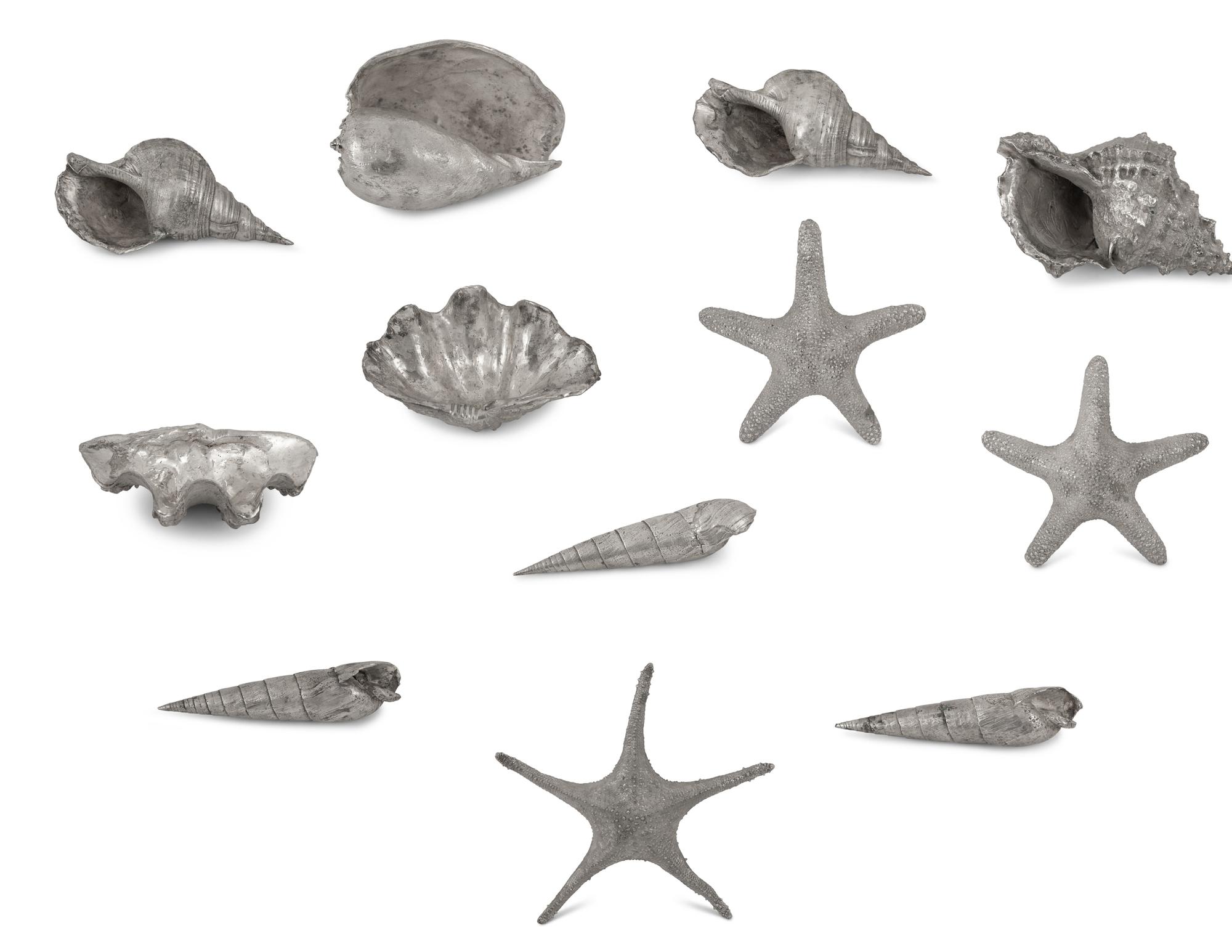 A Collection of Silvered Cast Metal Seashells