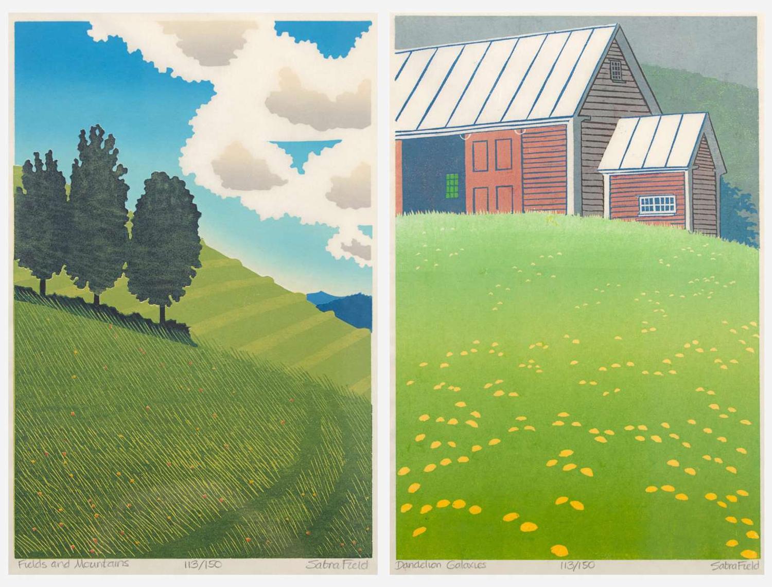 Sabra Field (American b.1935) - Fields and Mountains together with Dandelion Galaxies