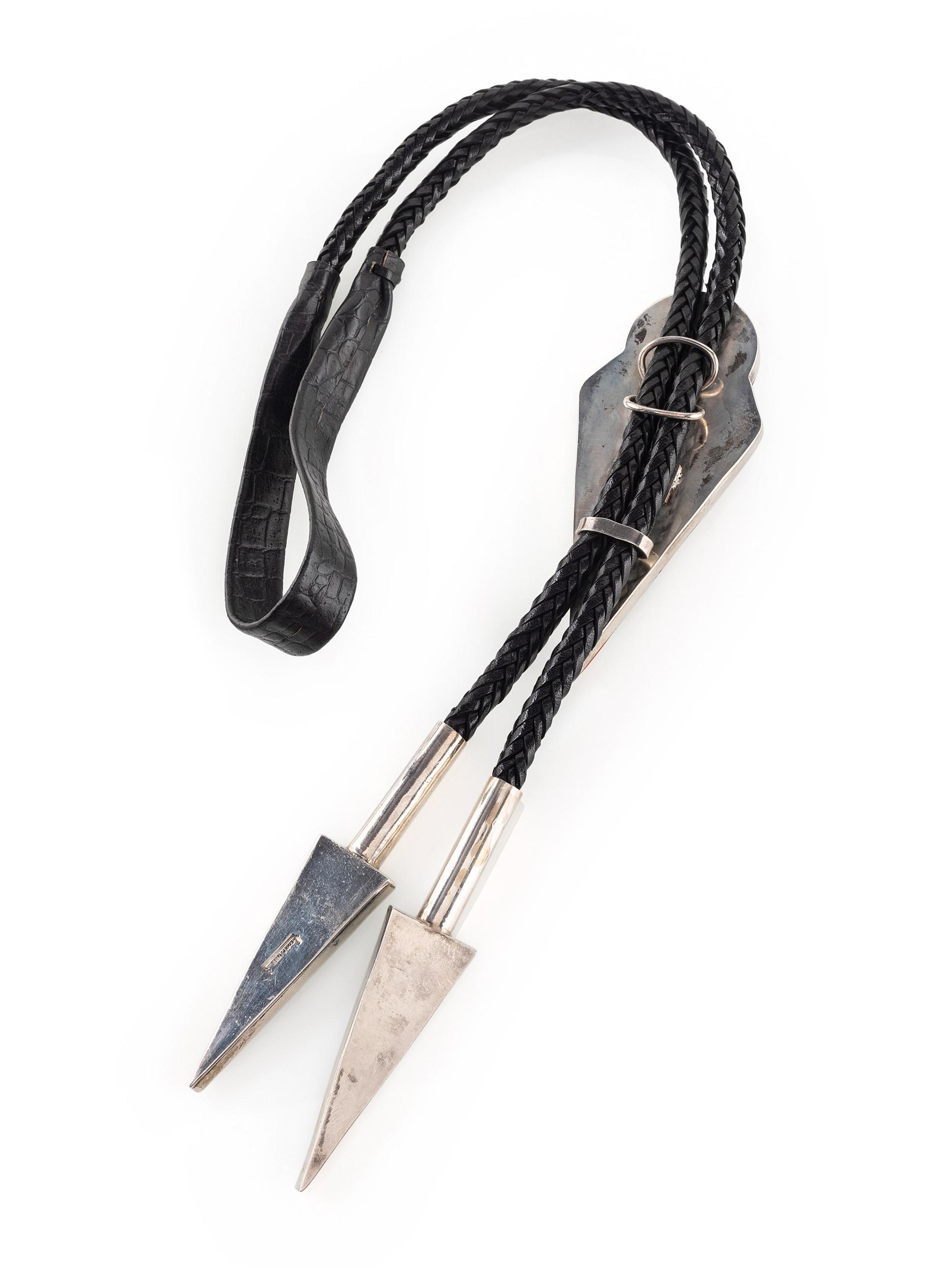Sterling Silver and Mosaic Inlay Abstract Figural Bolo Tie