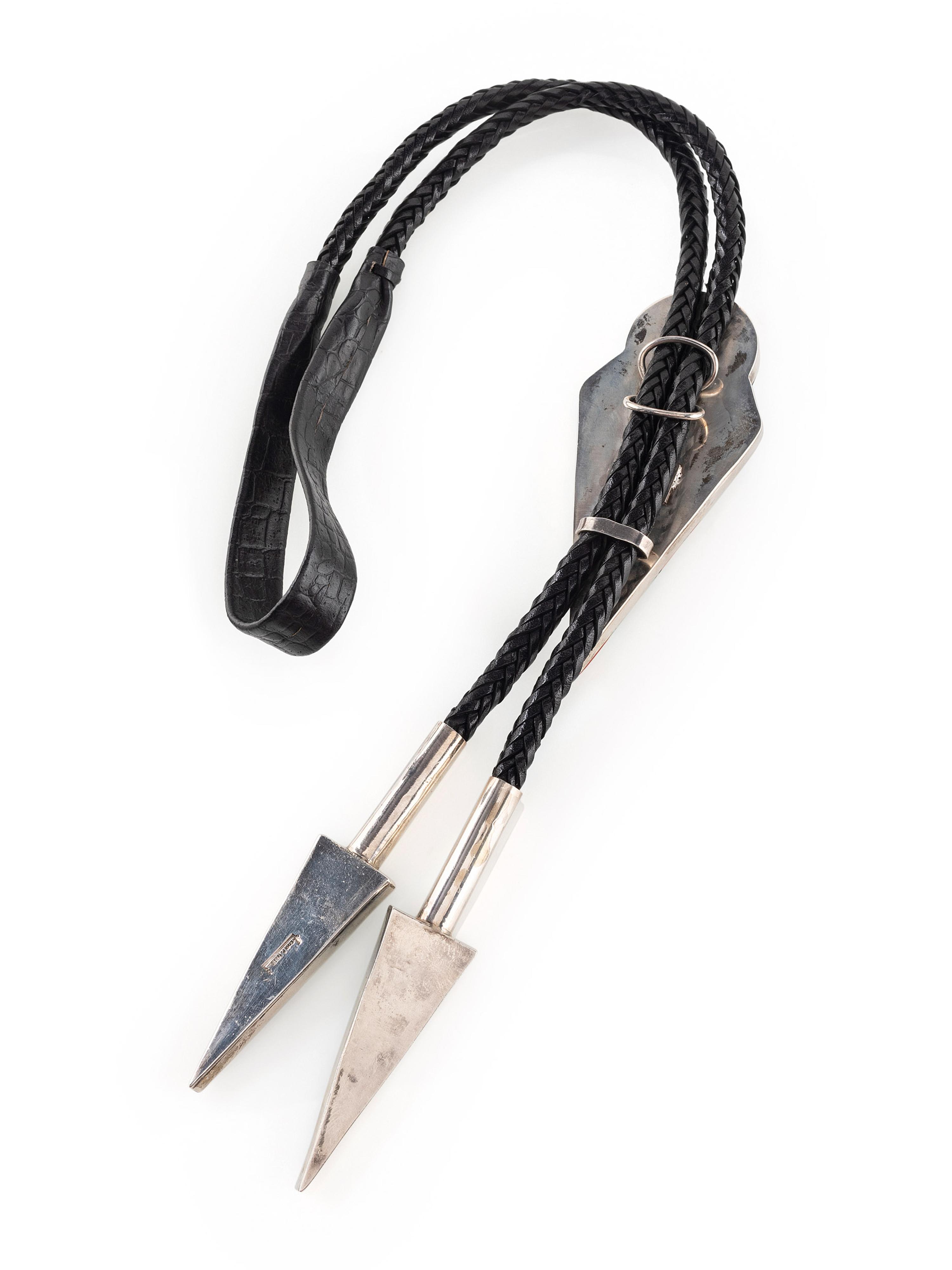 Sterling Silver and Mosaic Inlay Abstract Figural Bolo Tie