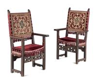 A Pair of Continental Walnut Armchairs