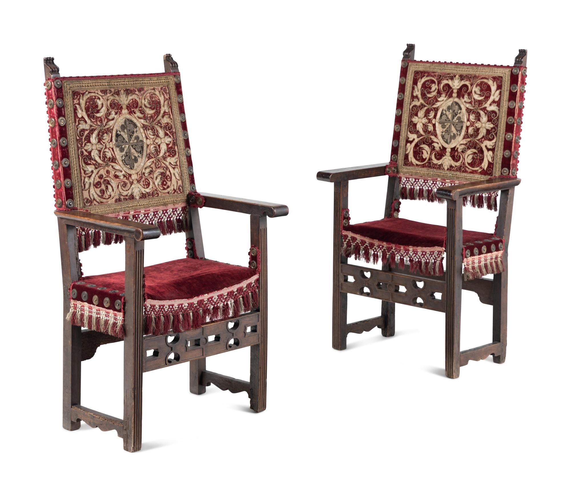 A Pair of Continental Walnut Armchairs