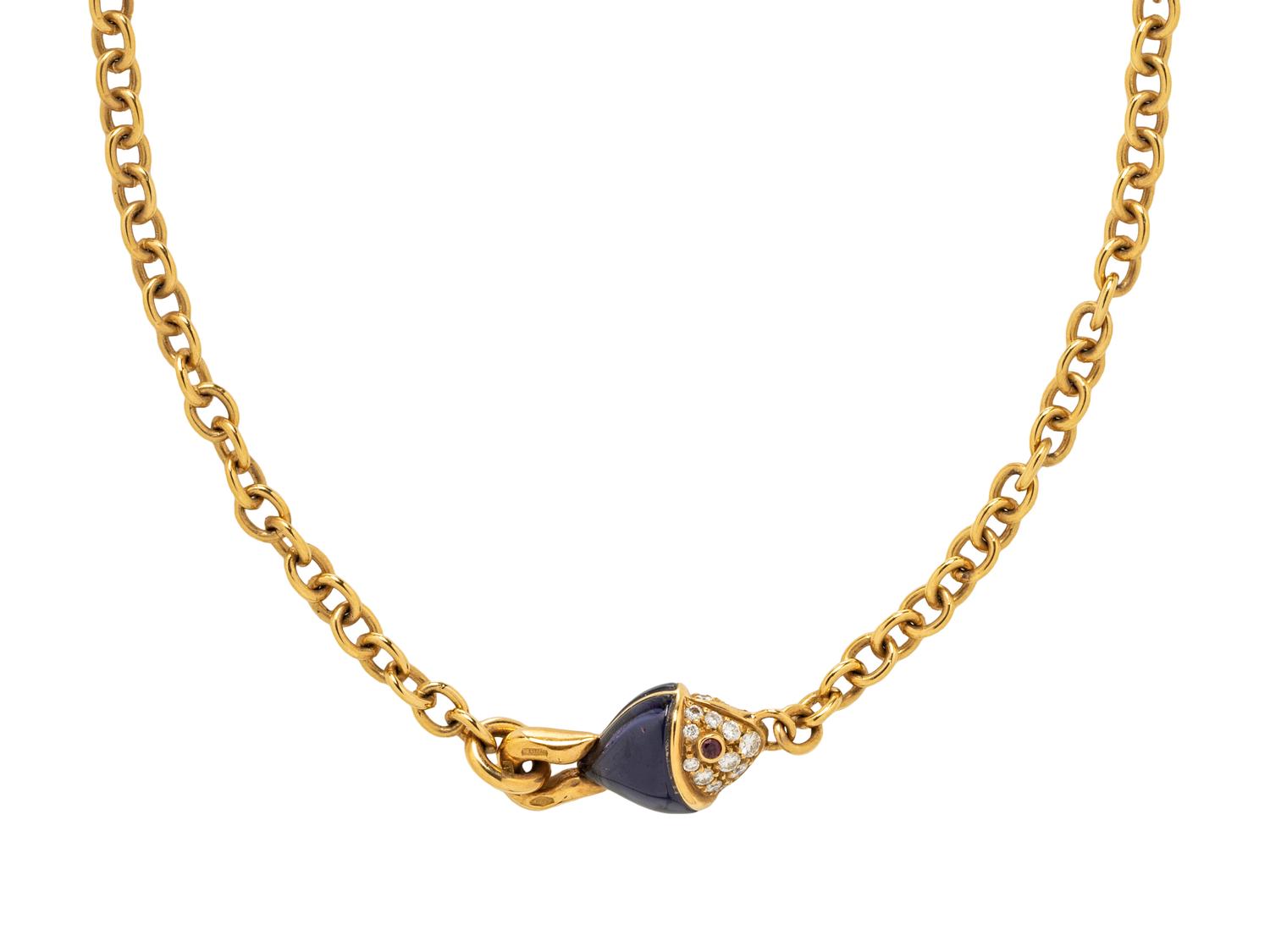 BULGARI, YELLOW GOLD, AMETHYST AND DIAMOND 'NATURALIA' FISH NECKLACE
