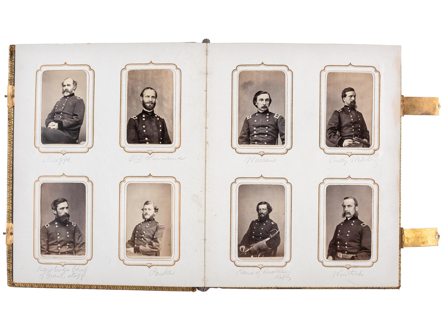 [CIVIL WAR]. BRADY, Mathew, photographer. Exceptional album containing 120 CDVs of Union generals and officers, incl. Joshua Chamberlain and George A. Custer. New York, NY: E. & H.T. Anthony, 1860s.