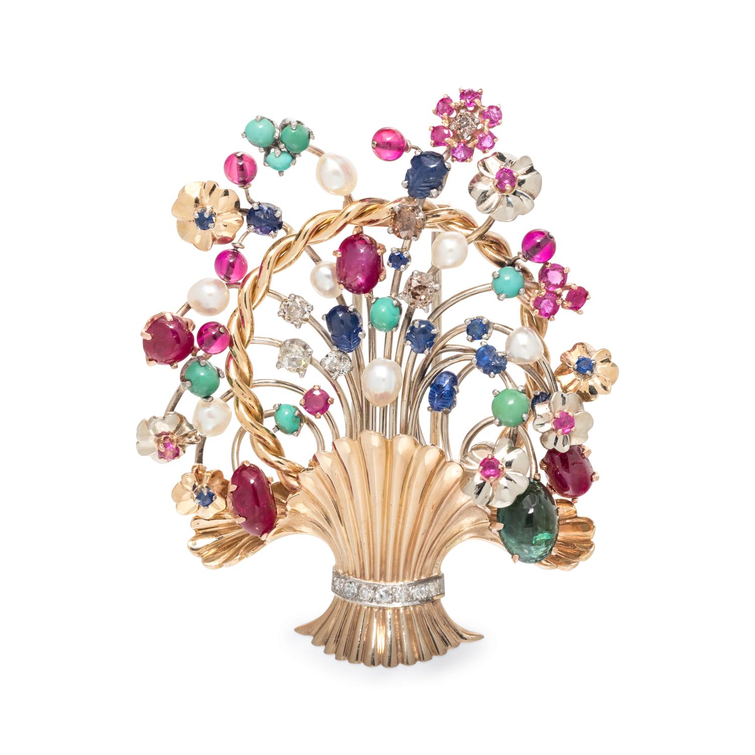 MULTIGEM AND DIAMOND GIARDINETTI BROOCH