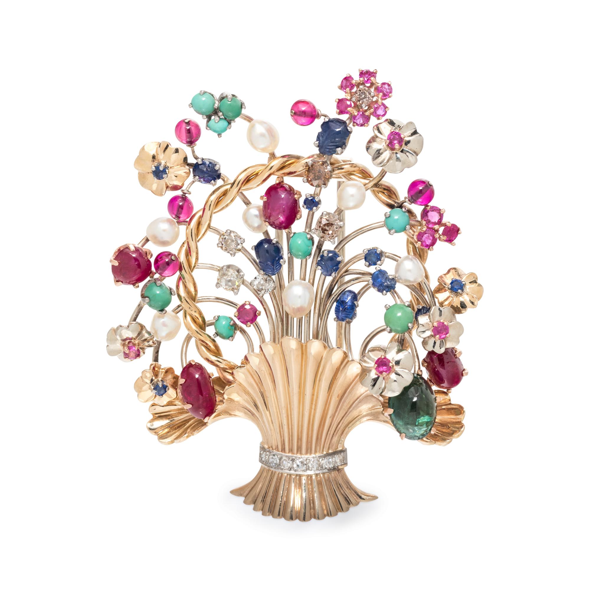 MULTIGEM AND DIAMOND GIARDINETTI BROOCH