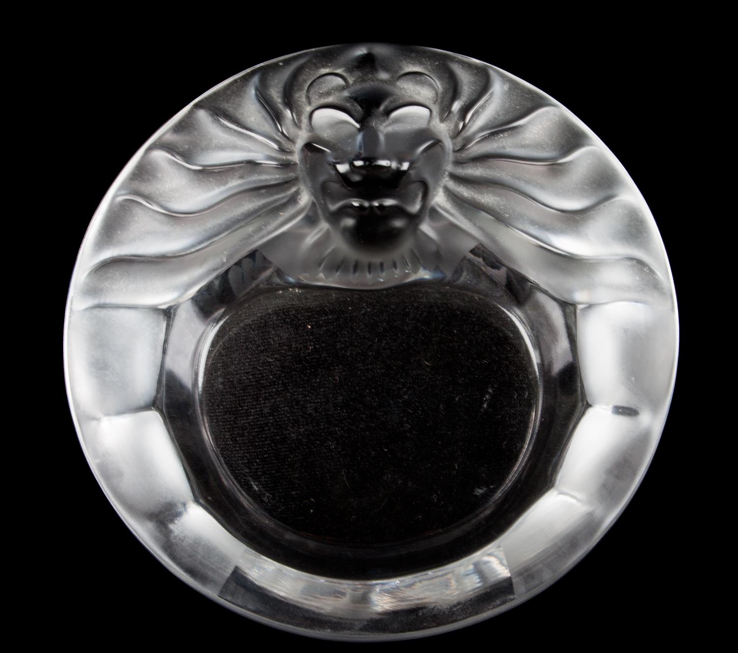 A Lalique Molded and Frosted Glass Ash Receiver Diameter 5 5/8 inches.
