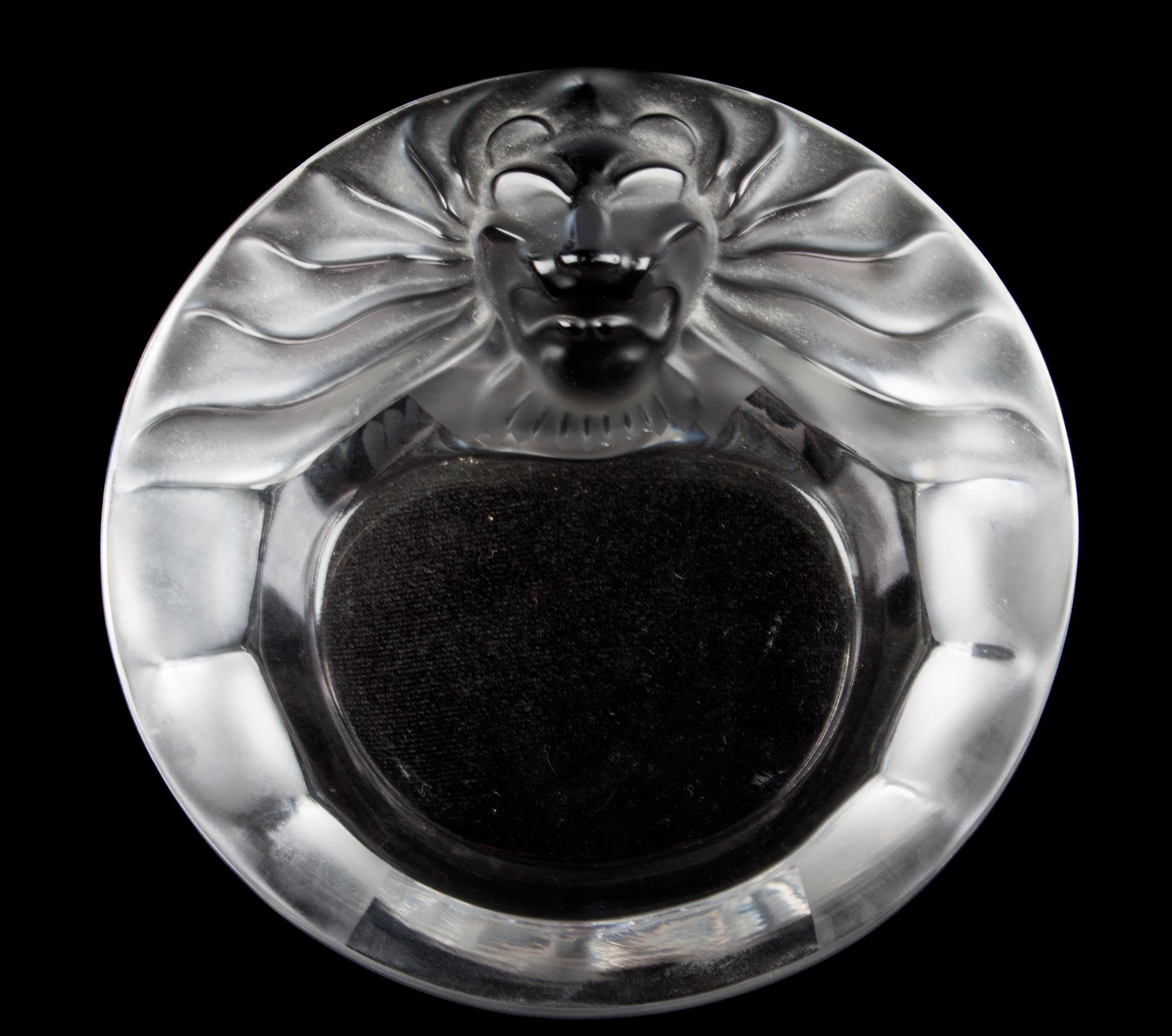 A Lalique Molded and Frosted Glass Ash Receiver Diameter 5 5/8 inches.