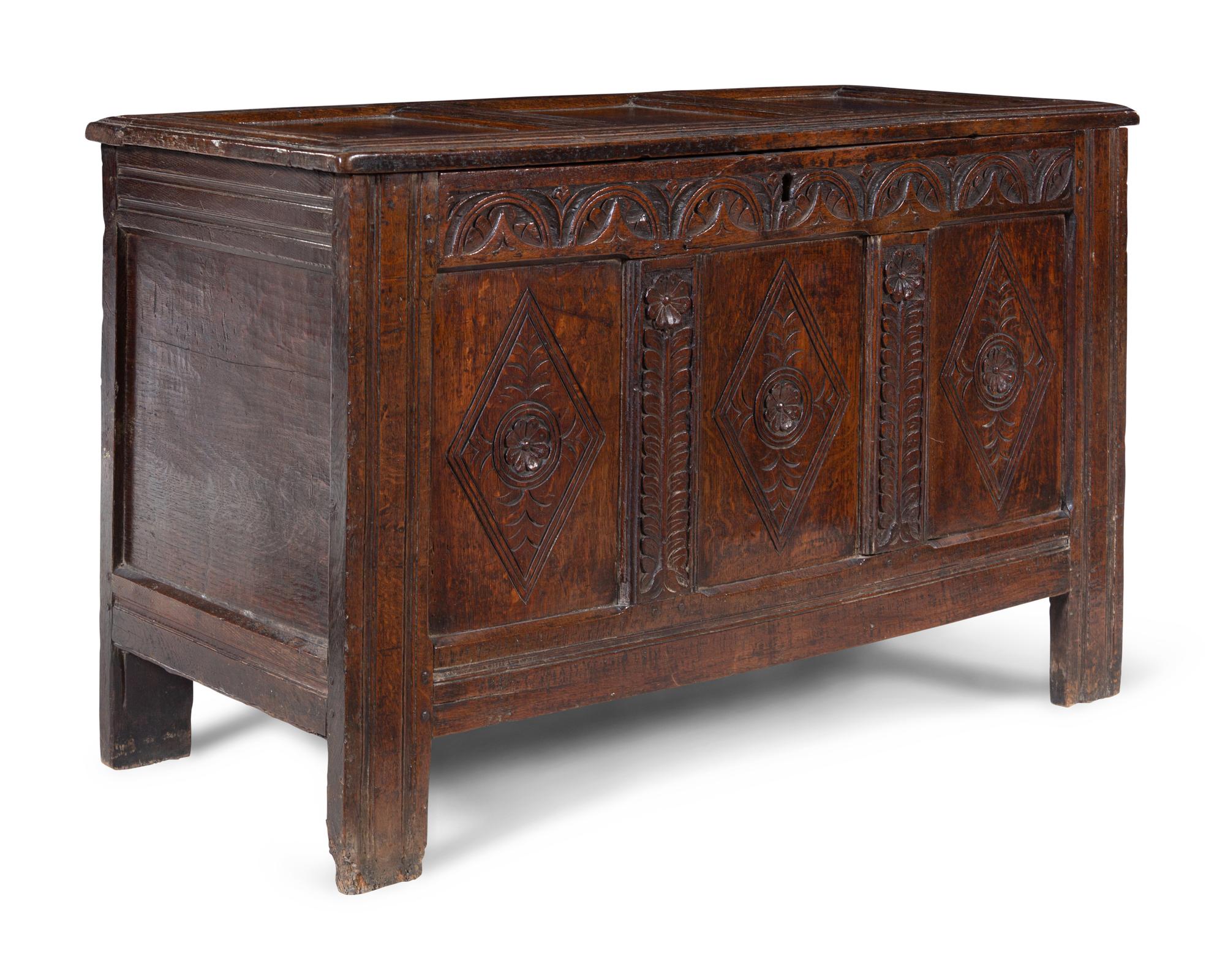 A Charles II Carved Oak Blanket Chest