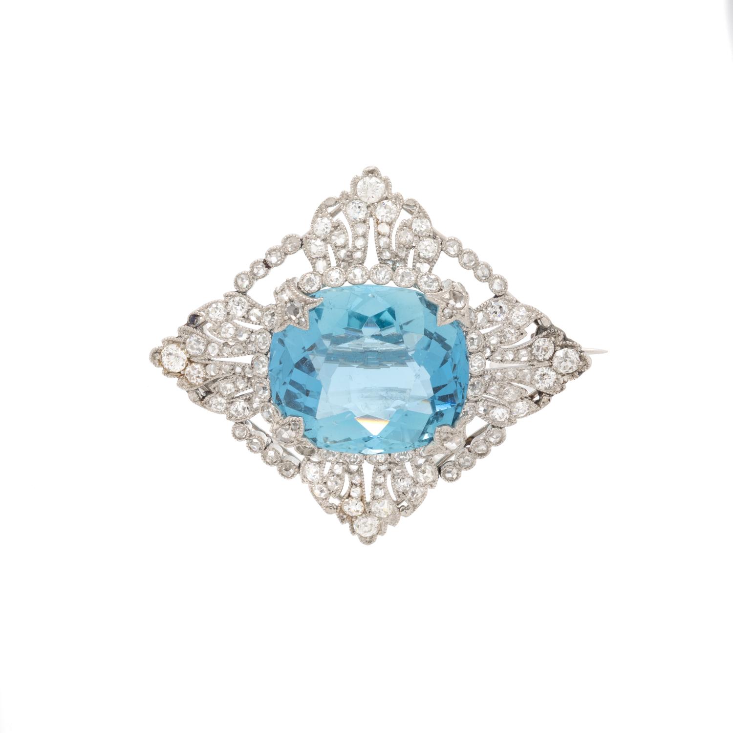 EDWARDIAN, AQUAMARINE AND DIAMOND BROOCH