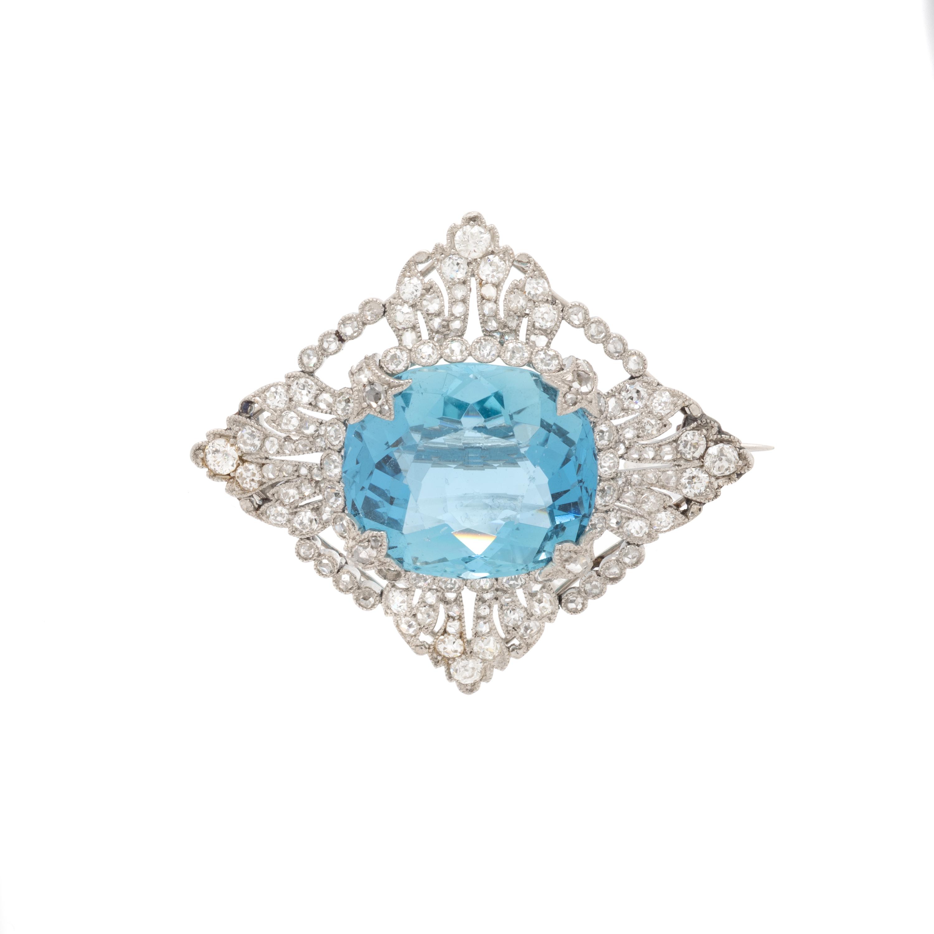 EDWARDIAN, AQUAMARINE AND DIAMOND BROOCH