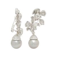 DIAMOND, CULTURED PEARL, AND WHITE GOLD CONVERTIBLE EARRINGS