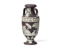 A Miniature Wedgwood Chocolate Brown Jasper Amphora