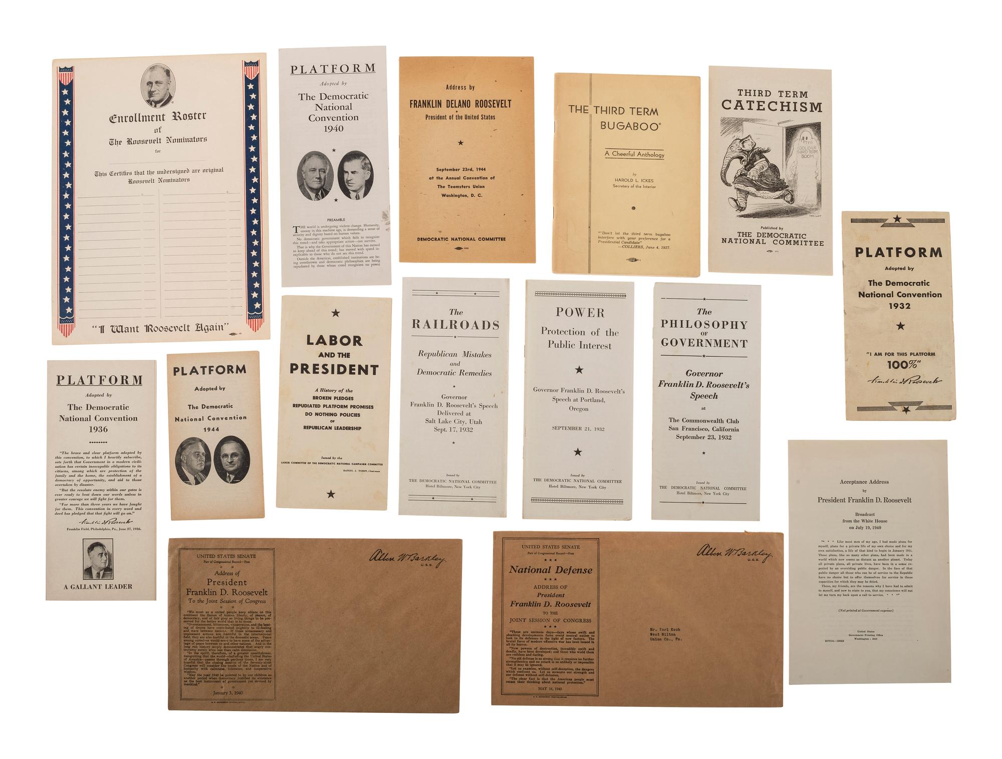[ROOSEVELT, Franklin Delano (1882-1945). A large group of broadsides, pamphlets, tickets, and other campaign ephemera.