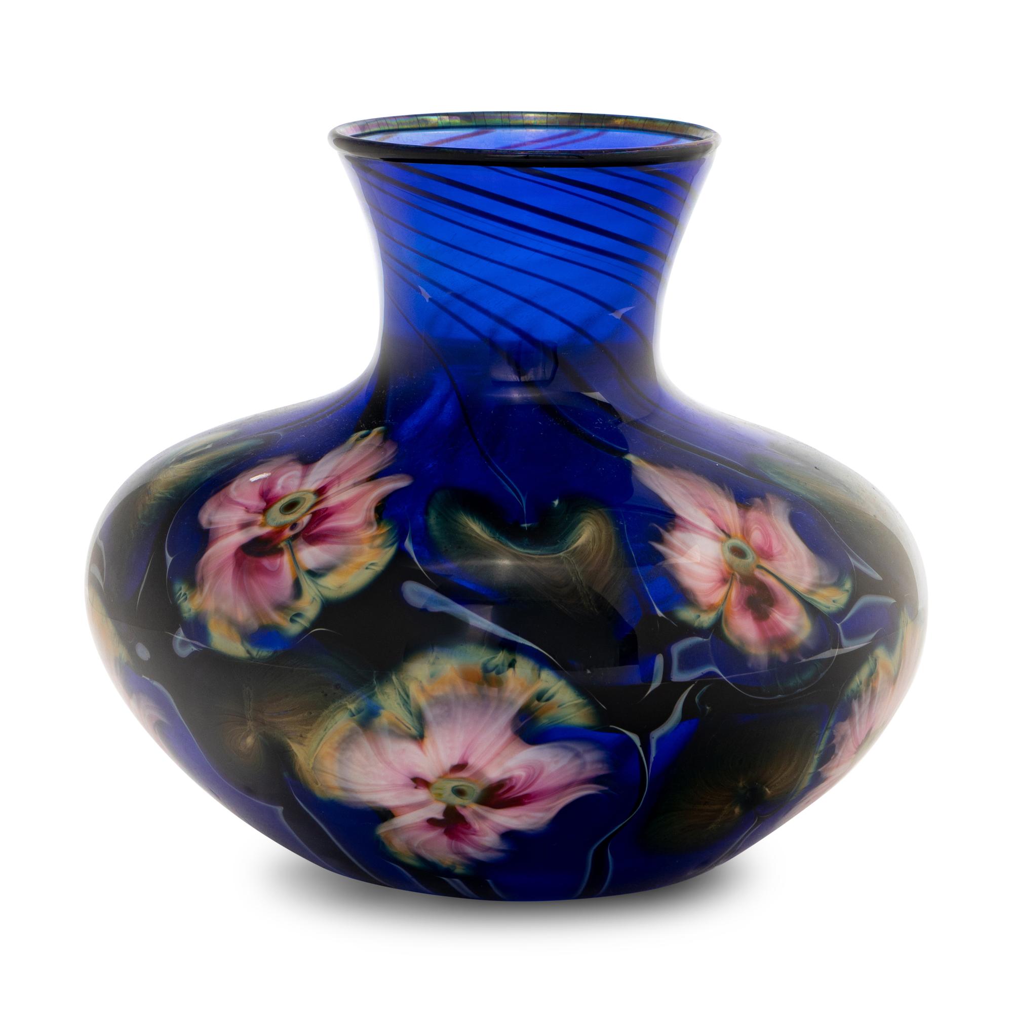 Charles Lotton (American, 1935–2021) — Vase, Blue Wide Bottom Narrow Neck Floral Medium, 1993