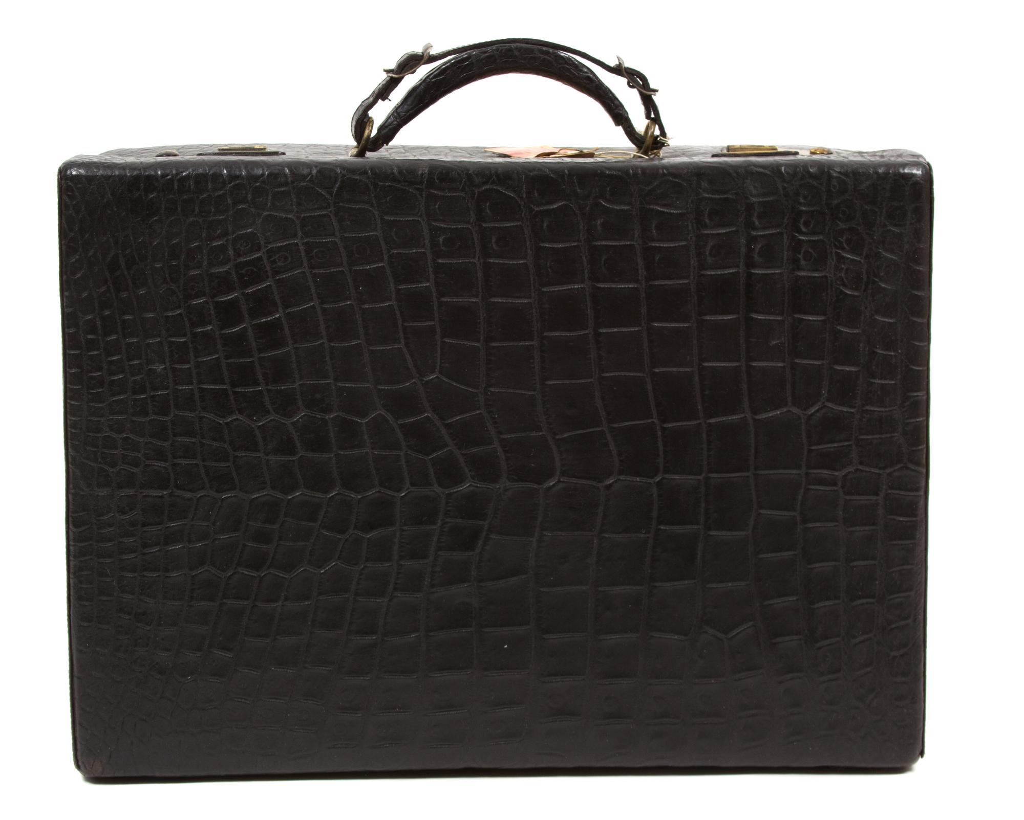 A French Black Alligator Valise, 18" x 13" x 6.5".