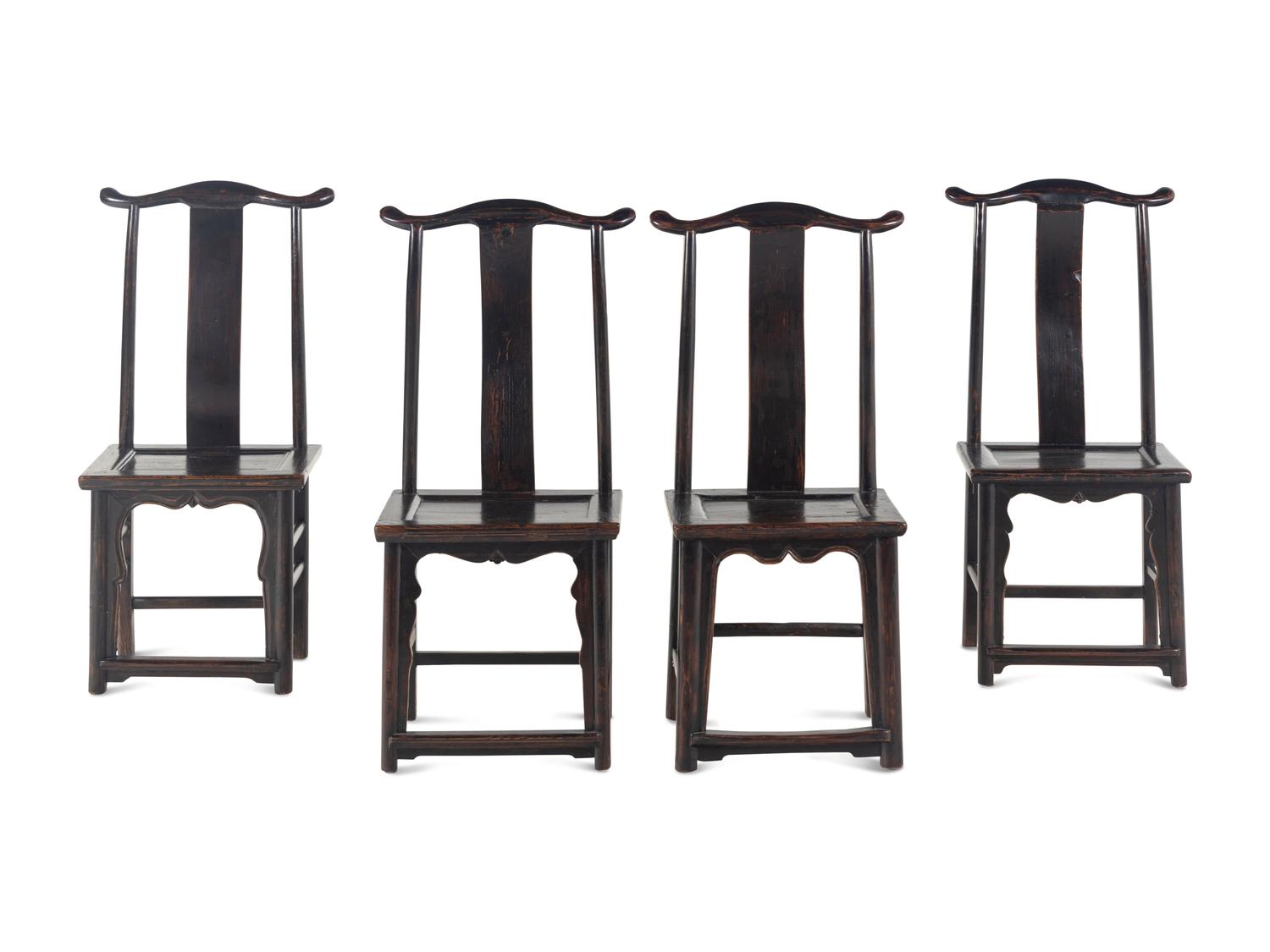 A Set of Four Chinese Black Lacquered Nanmu Side Chairs, Dengguayi